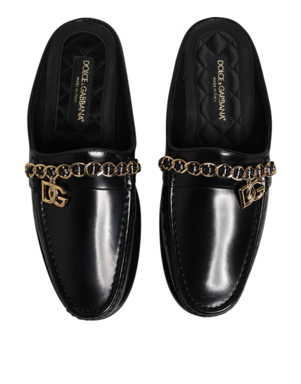 Dolce & Gabbana Schwarze Leder DG Kette verschönert Sandalen Schuhe