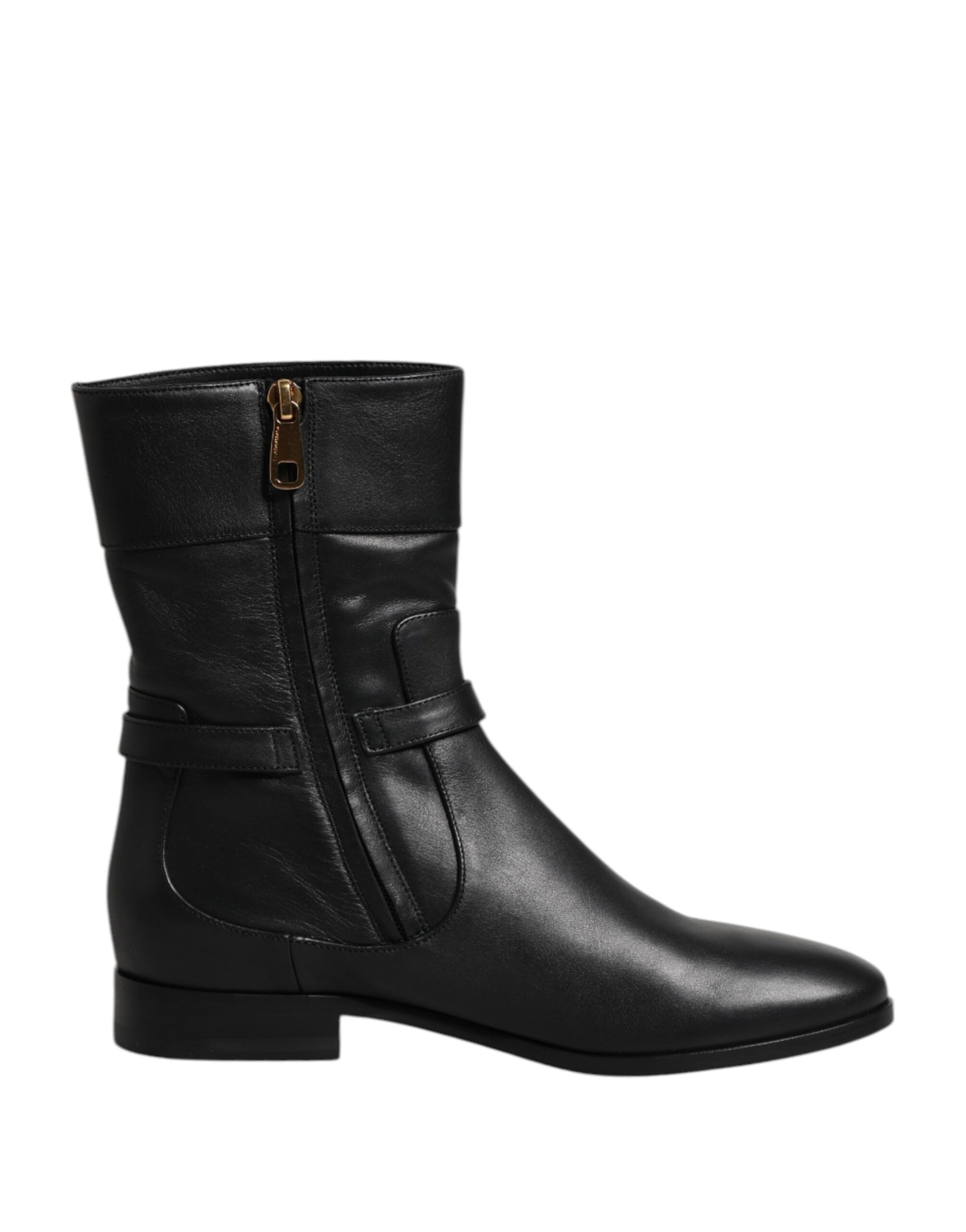 Dolce & Gabbana Schwarzes Leder Flats Logo Kurze Stiefel Schuhe