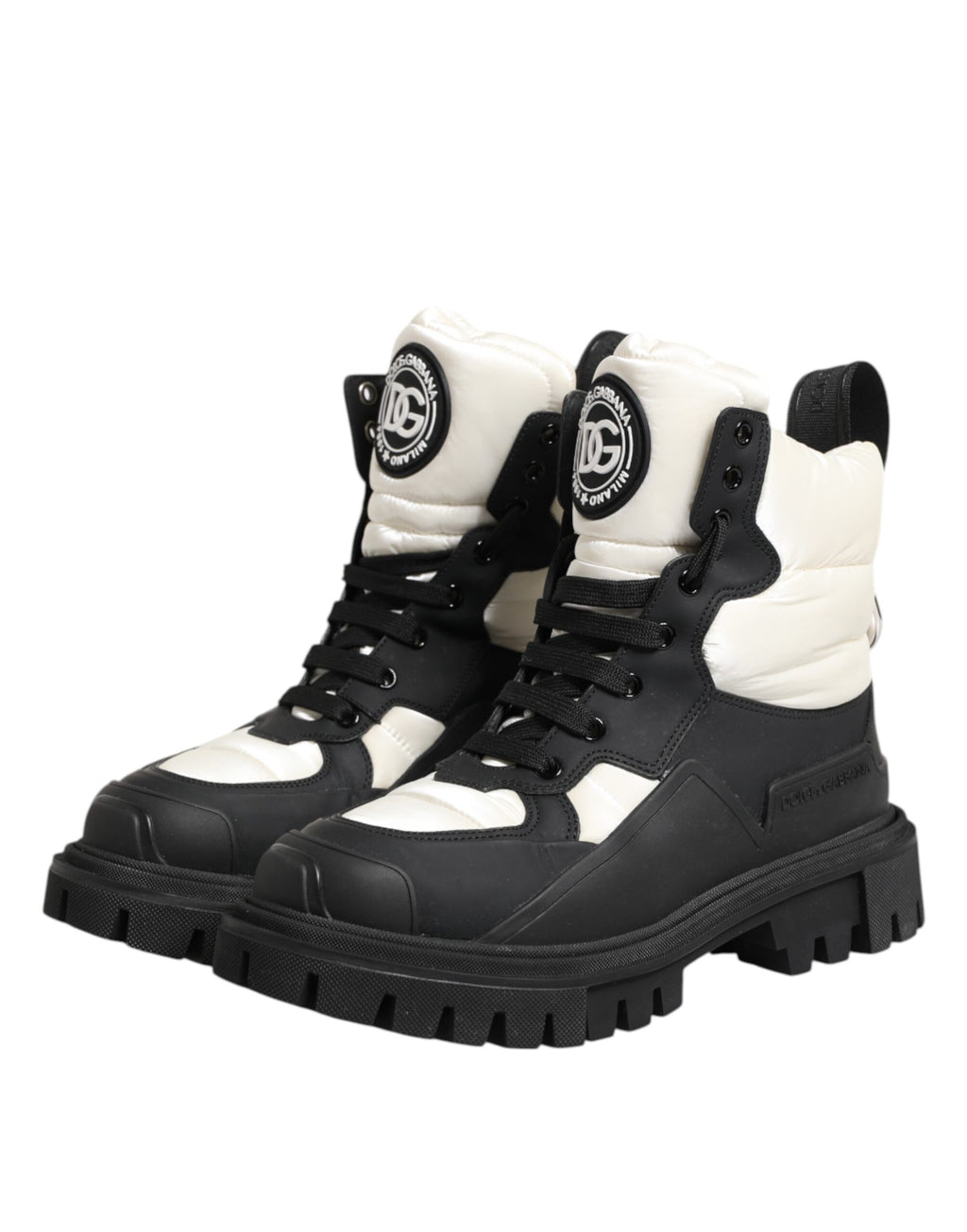 Dolce & Gabbana Schwarze weiße gepolsterte Schnürstiefel kurze Schuhe