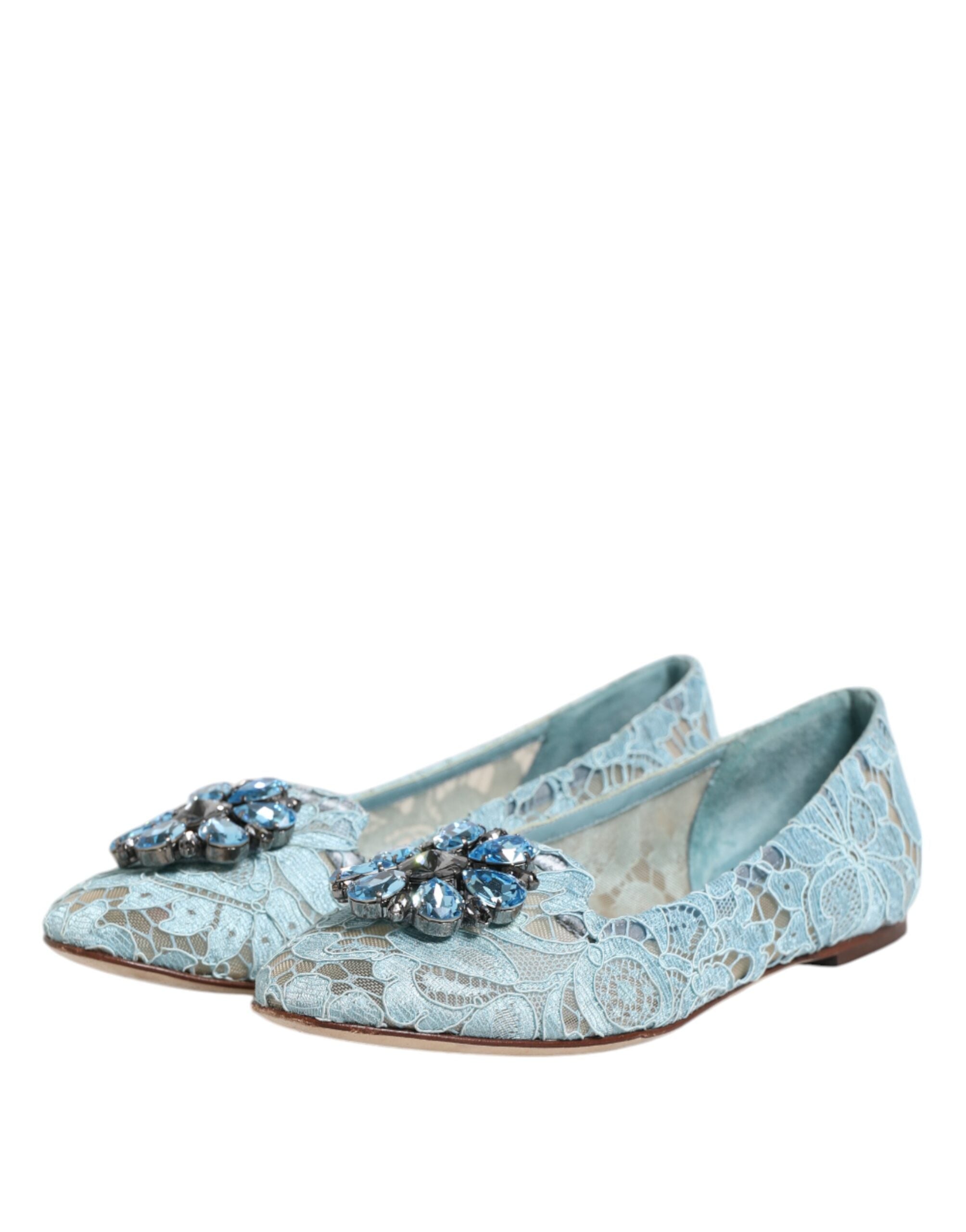 Dolce & Gabbana Blau Spitze Kristall Ballett Flats Loafers Schuhe