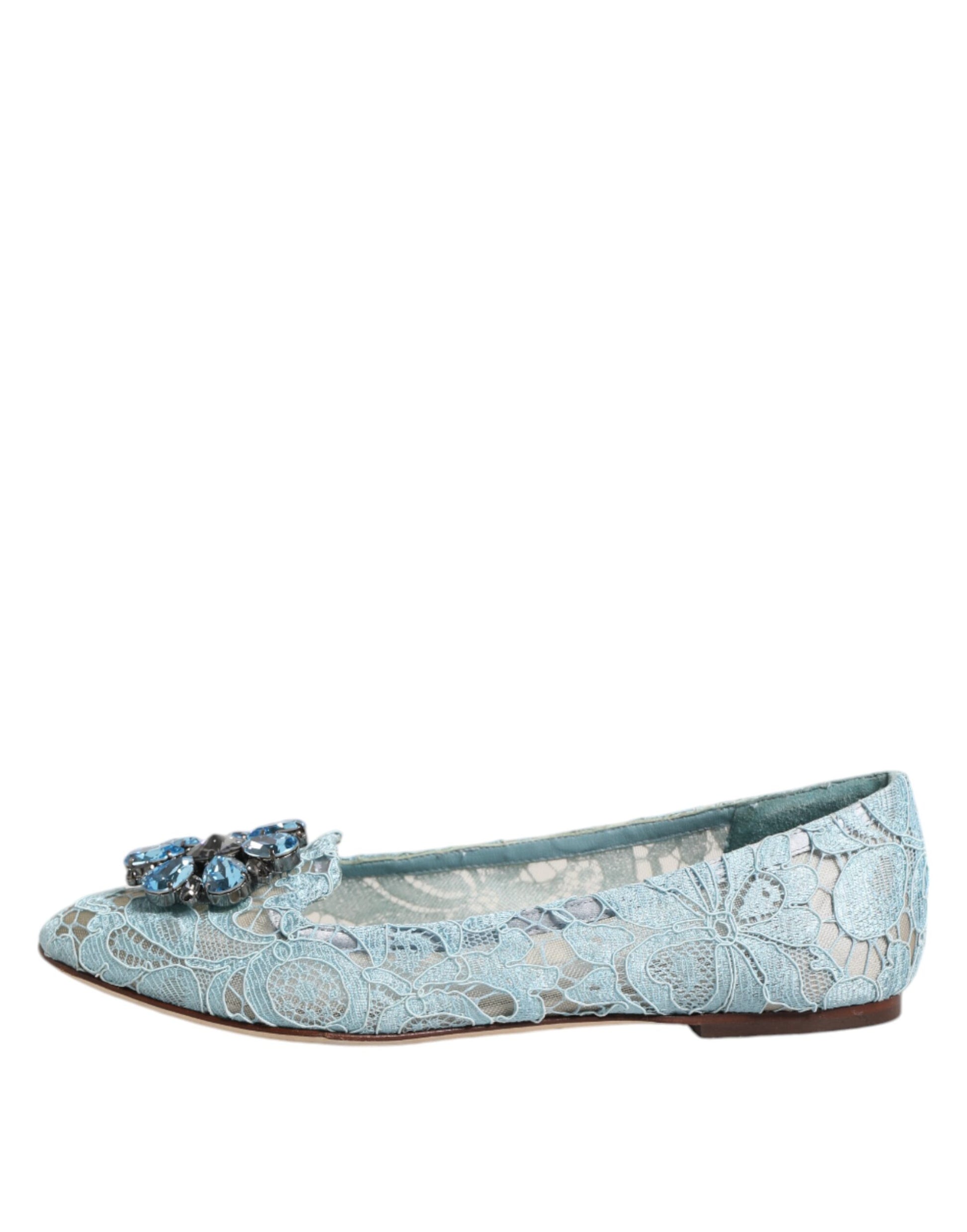 Dolce & Gabbana Blau Spitze Kristall Ballett Flats Loafers Schuhe