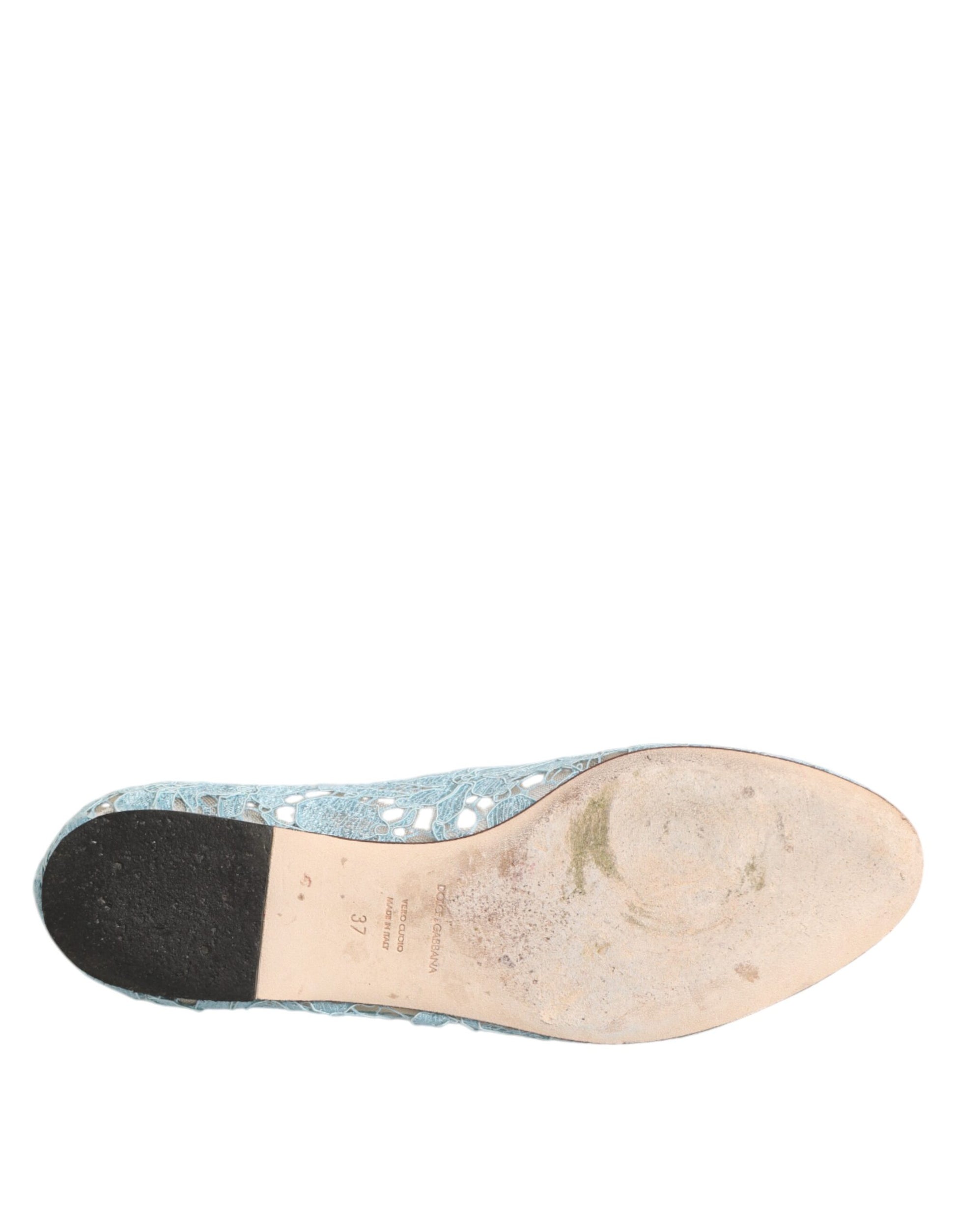 Dolce & Gabbana Blau Spitze Kristall Ballett Flats Loafers Schuhe