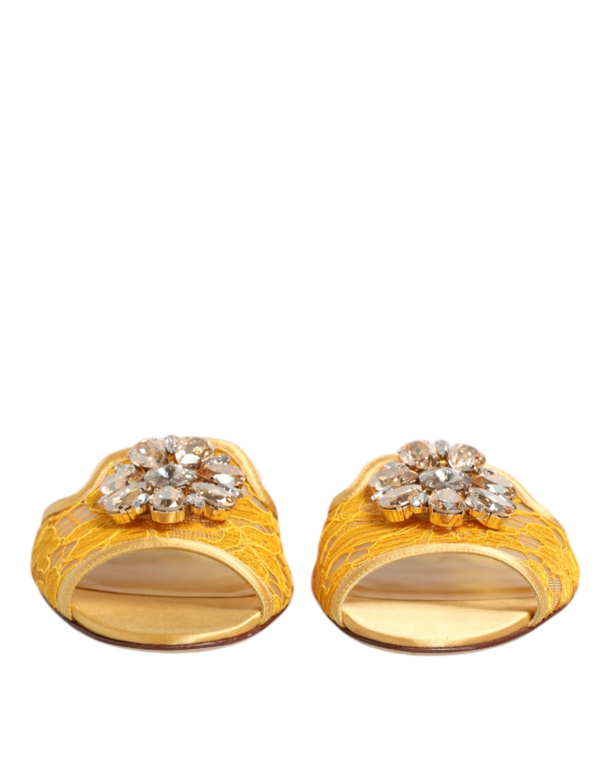Dolce & Gabbana Gelb Taormina Rutschen Kristalle Flats Schuhe