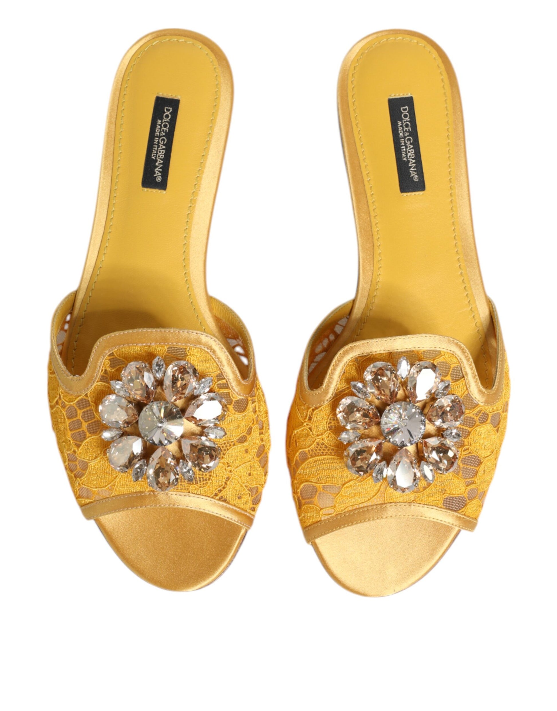 Dolce & Gabbana Gelb Taormina Rutschen Kristalle Flats Schuhe