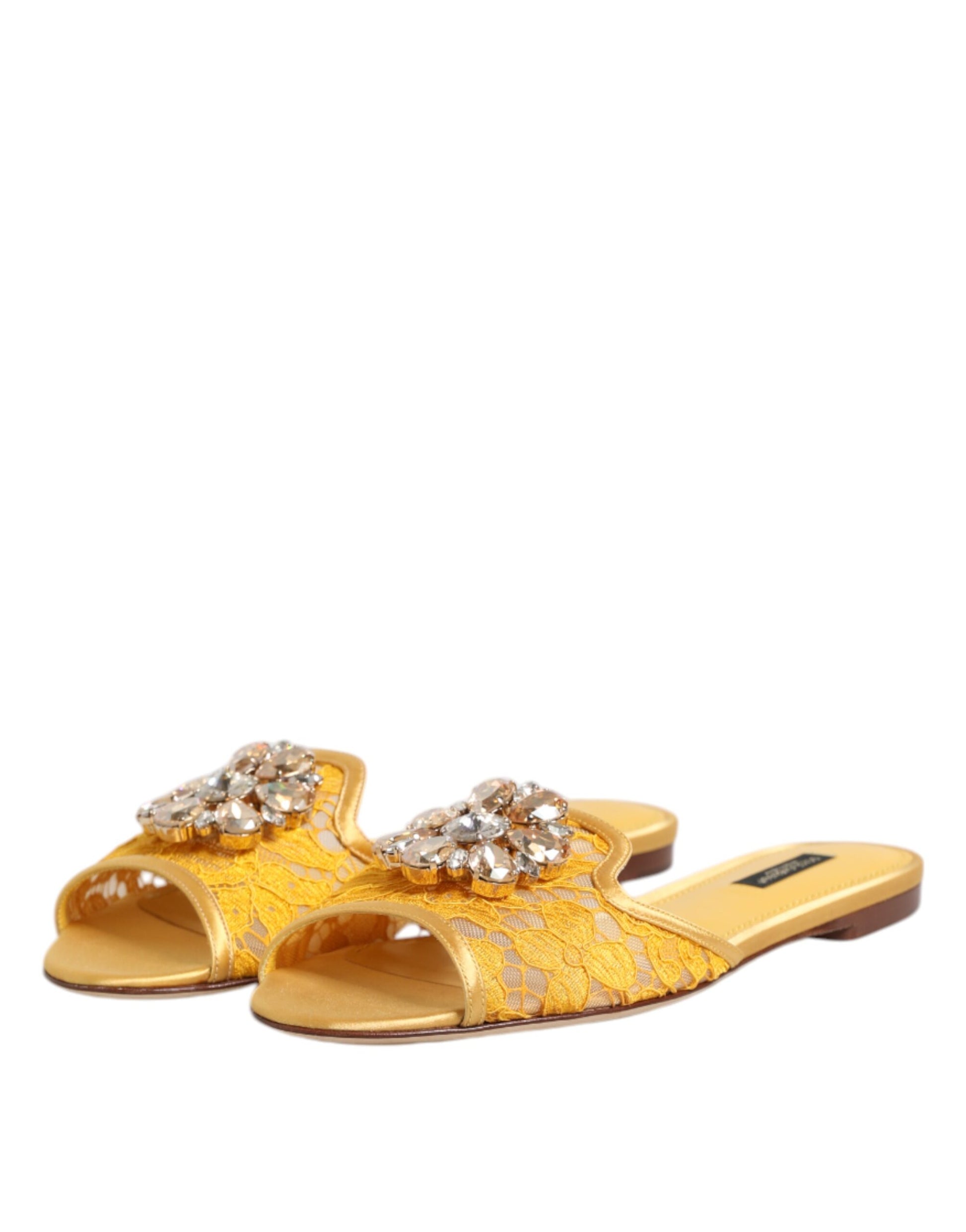 Dolce & Gabbana Gelb Taormina Rutschen Kristalle Flats Schuhe