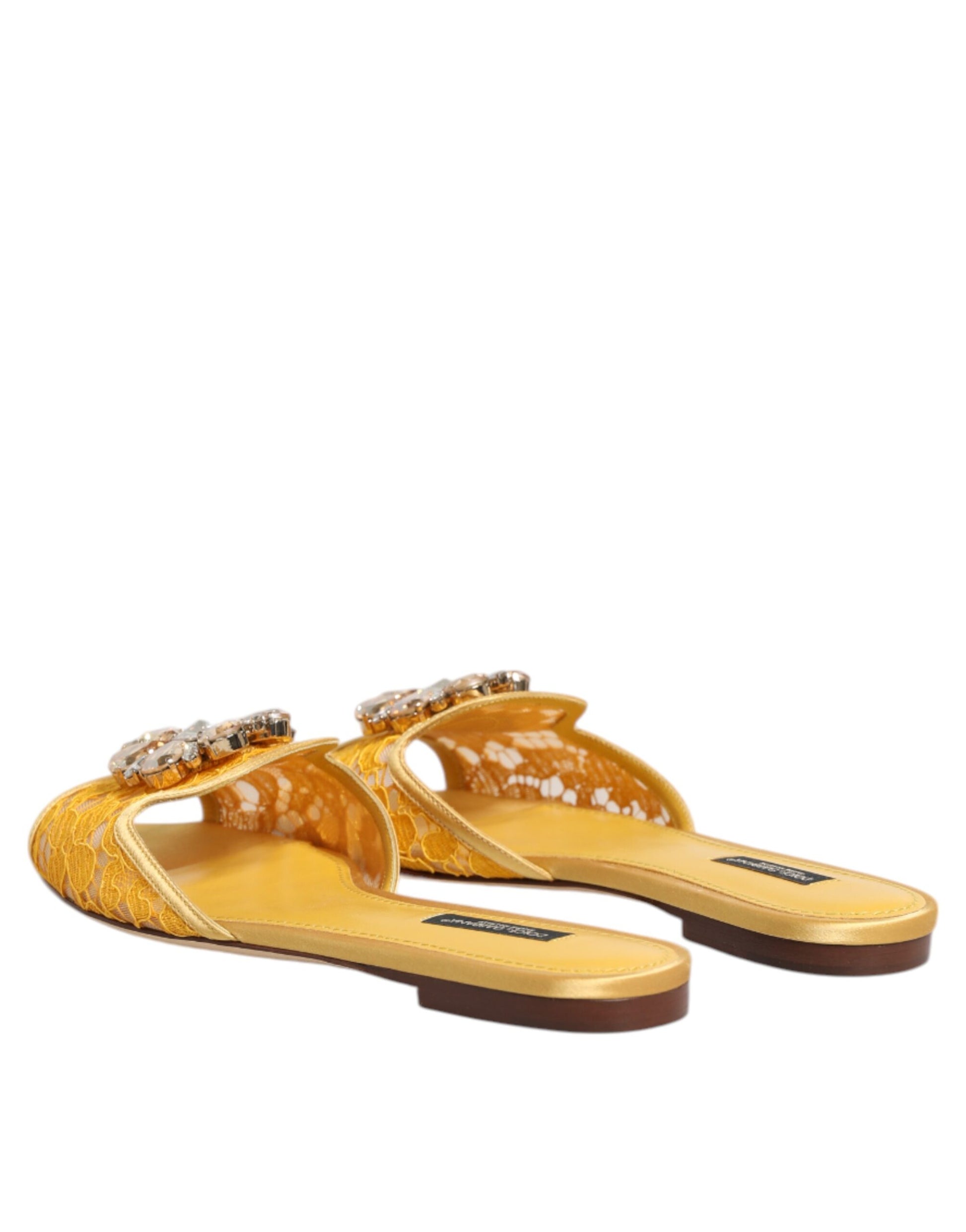 Dolce & Gabbana Gelb Taormina Rutschen Kristalle Flats Schuhe