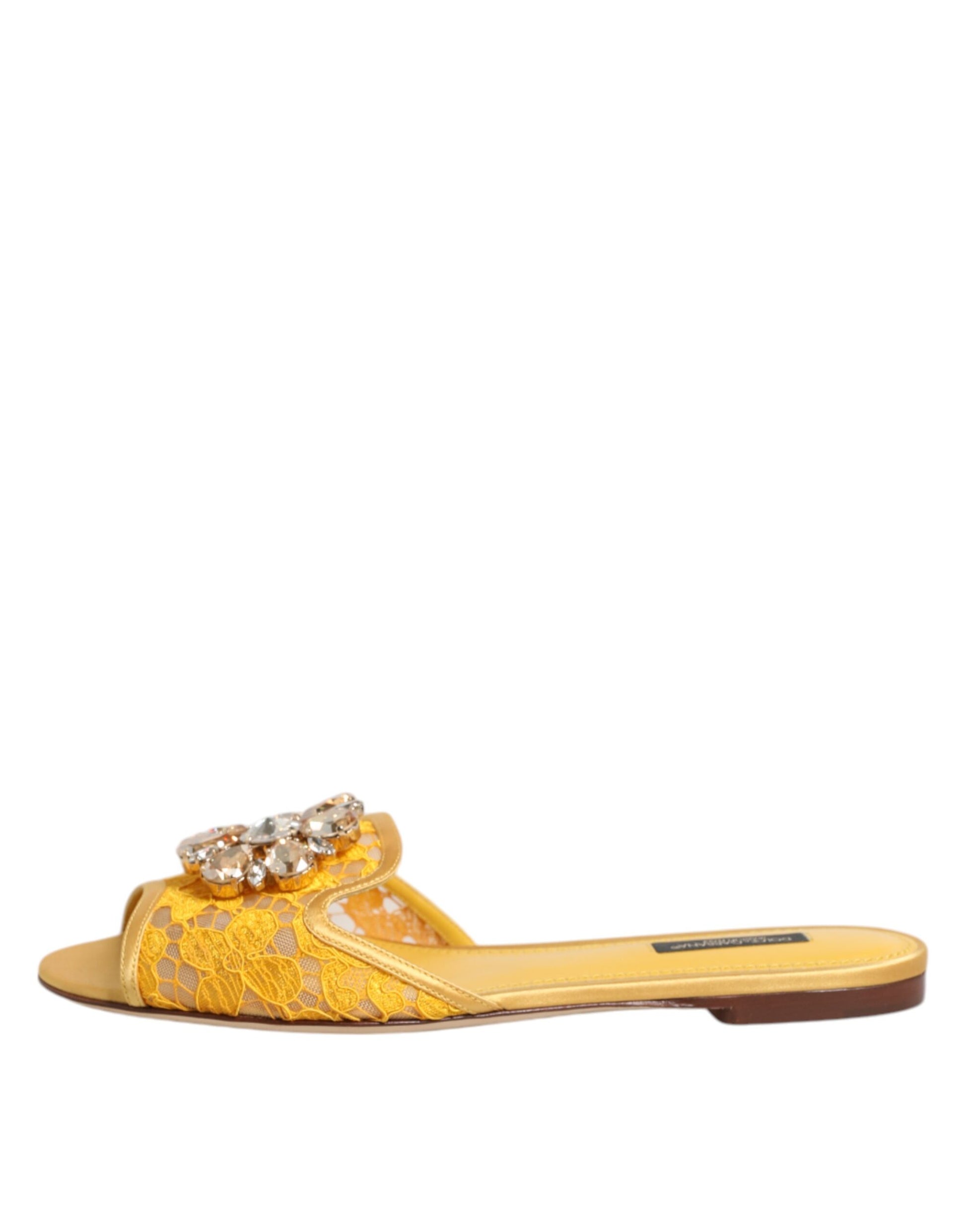 Dolce & Gabbana Gelb Taormina Rutschen Kristalle Flats Schuhe