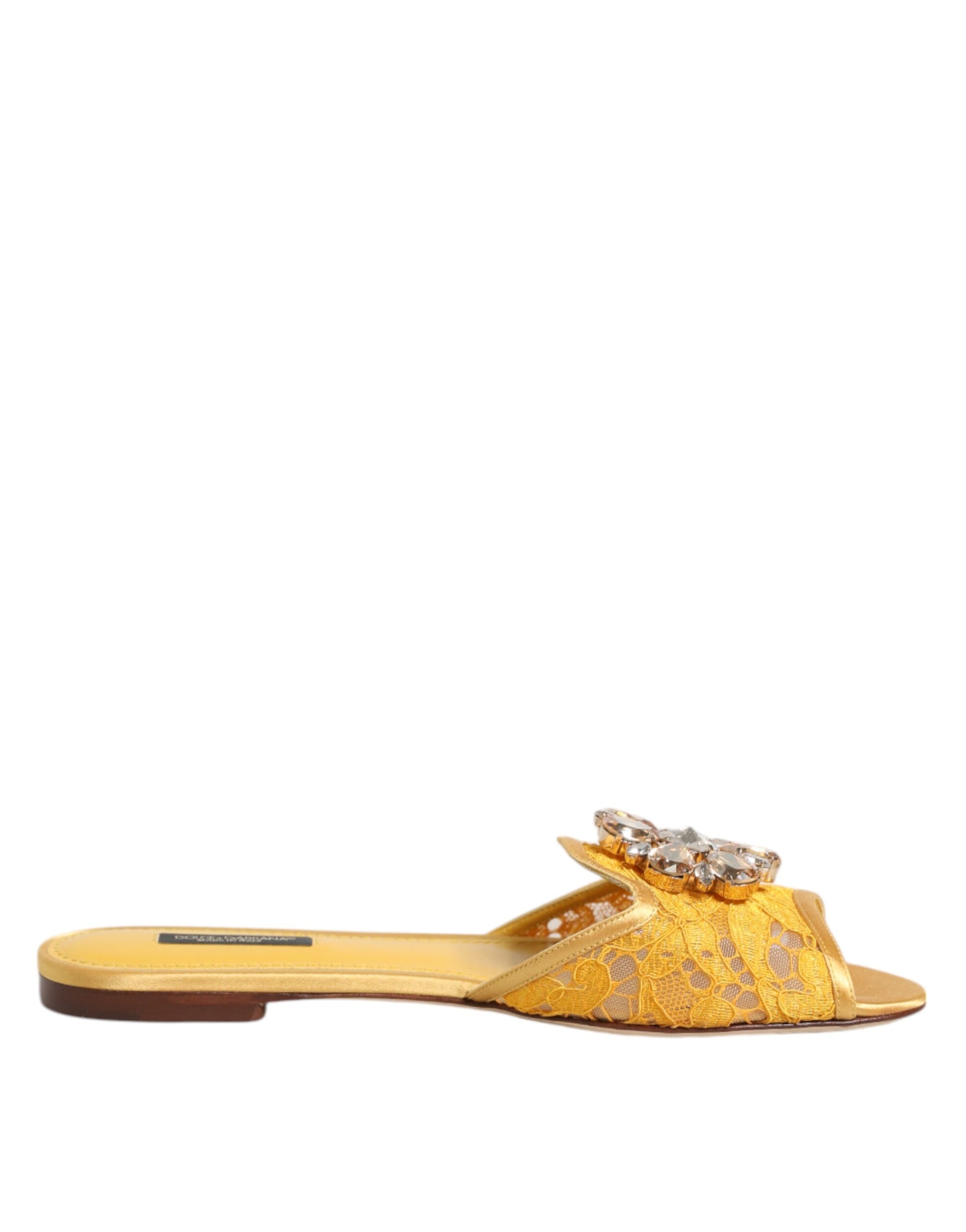 Dolce & Gabbana Gelb Taormina Rutschen Kristalle Flats Schuhe