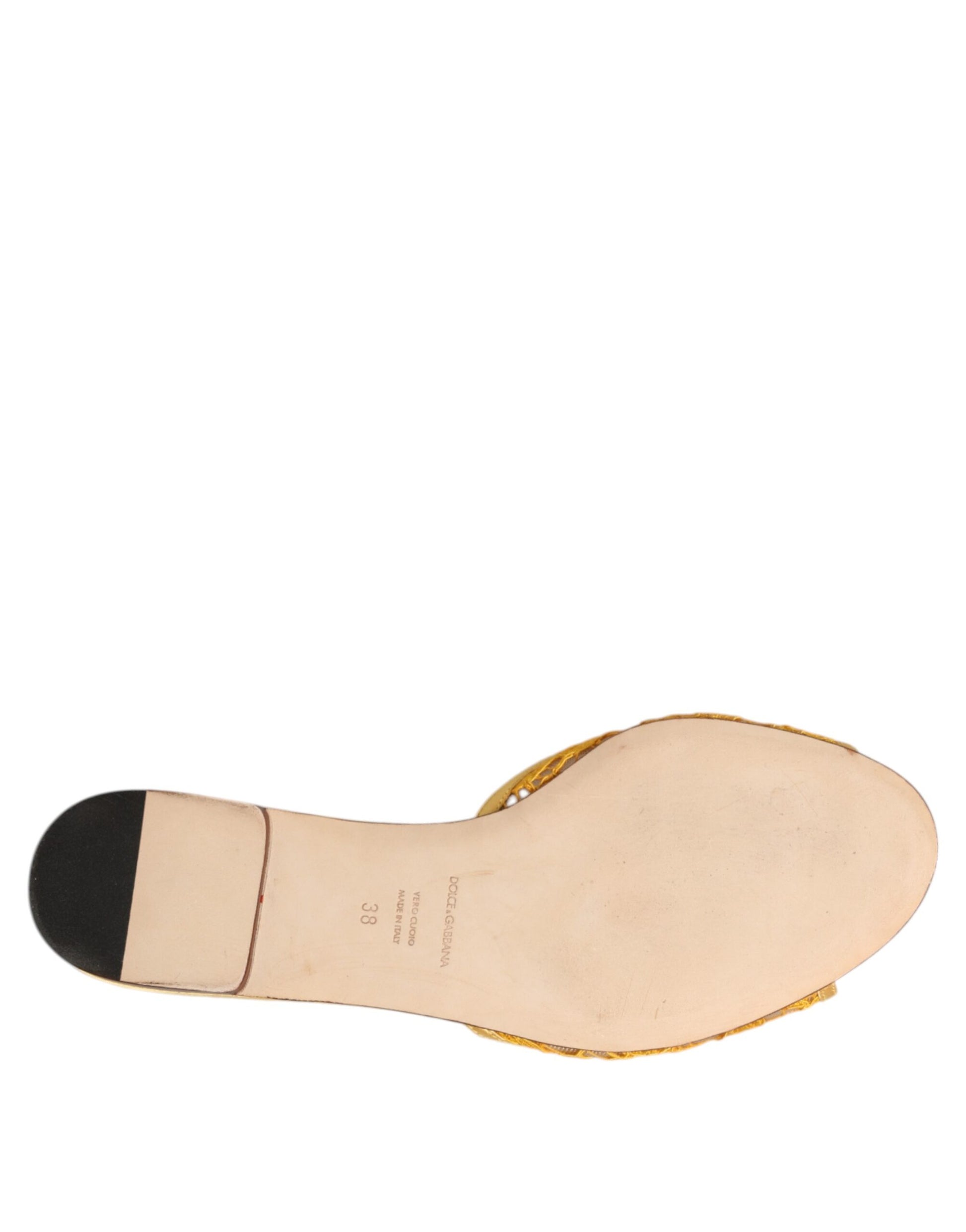 Dolce & Gabbana Gelb Taormina Rutschen Kristalle Flats Schuhe