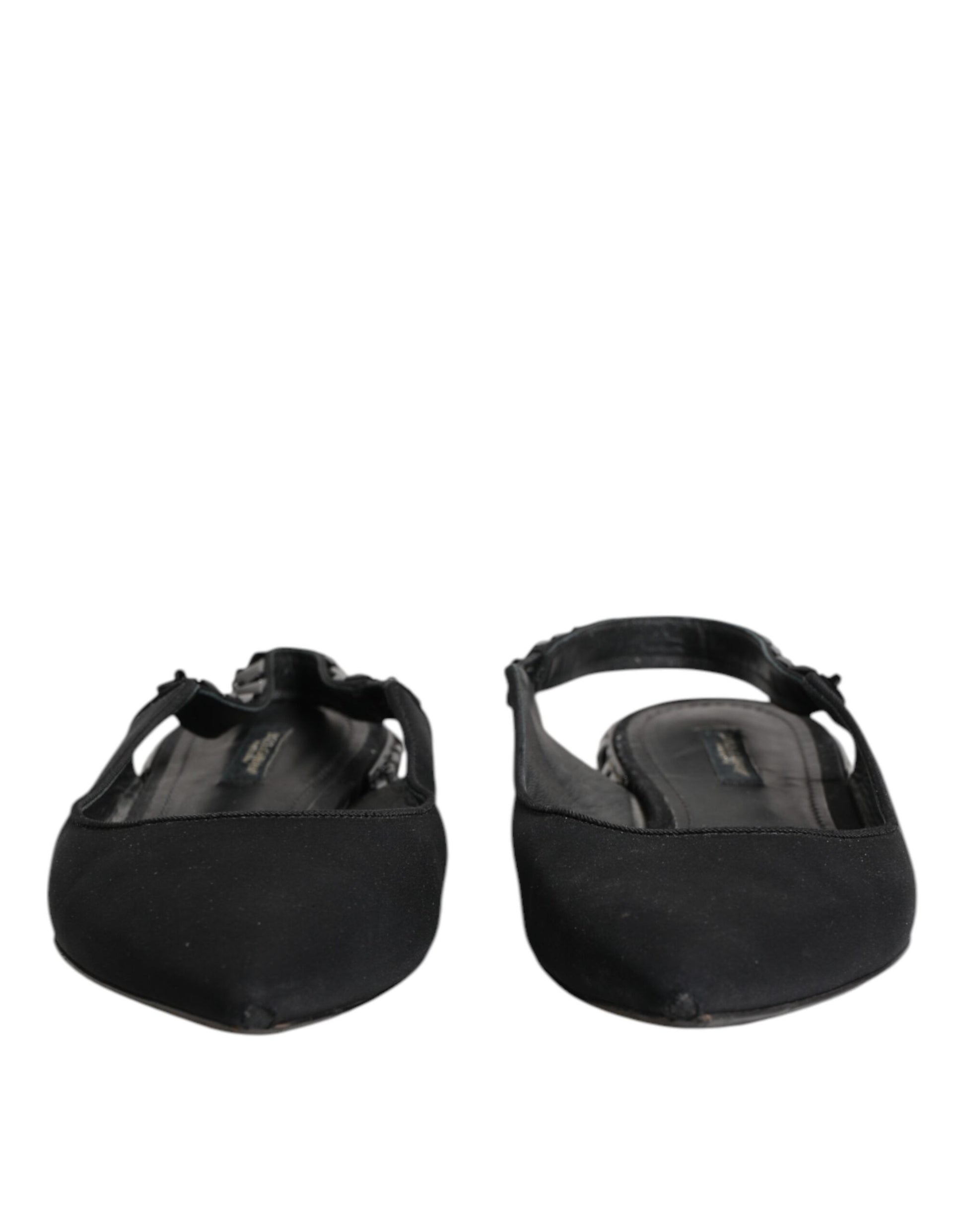 Dolce & Gabbana Schwarzer Kristall Charmeuse Slingback Schuhe