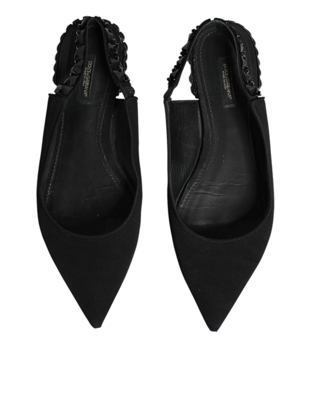 Dolce & Gabbana Schwarzer Kristall Charmeuse Slingback Schuhe