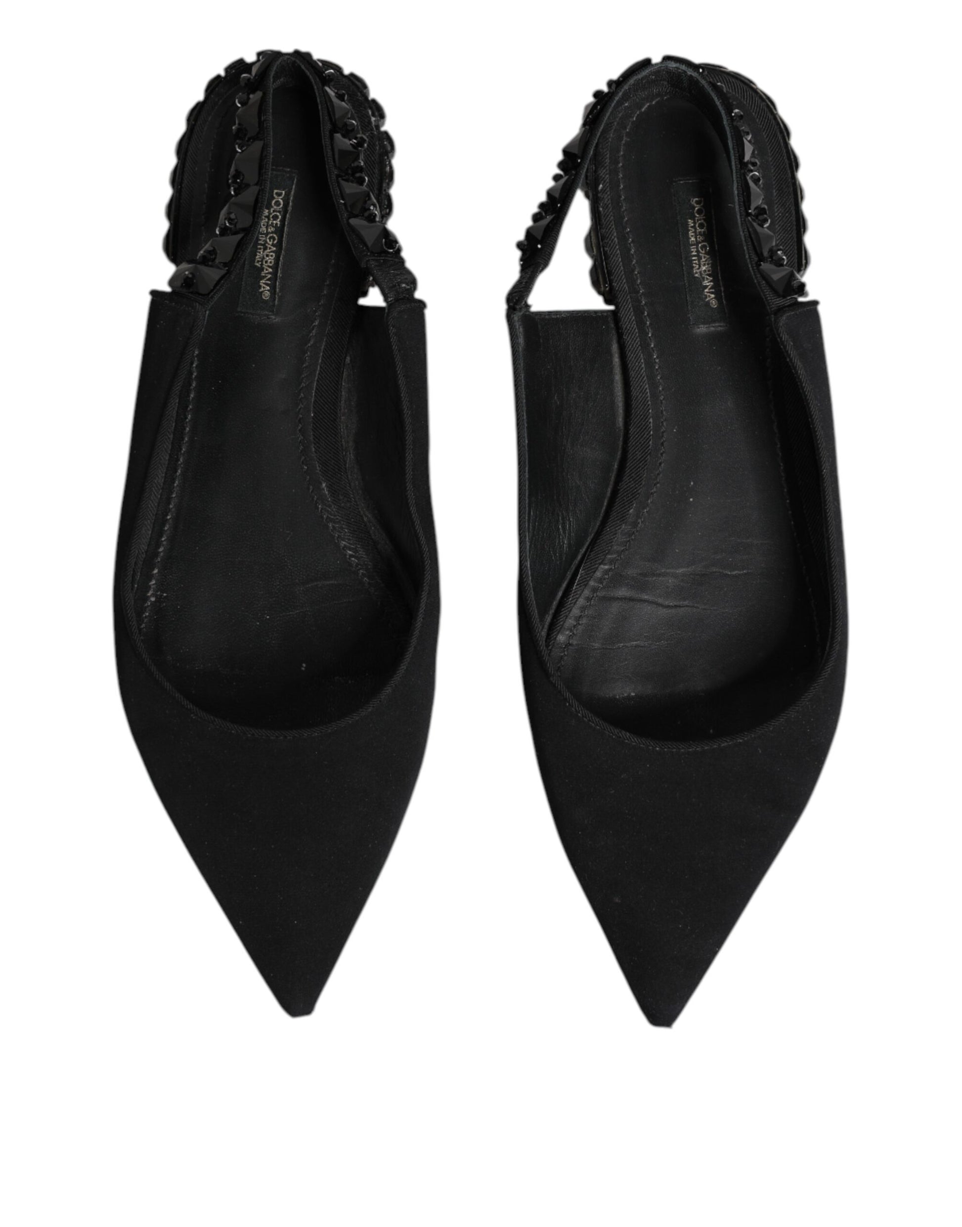 Dolce & Gabbana Schwarzer Kristall Charmeuse Slingback Schuhe