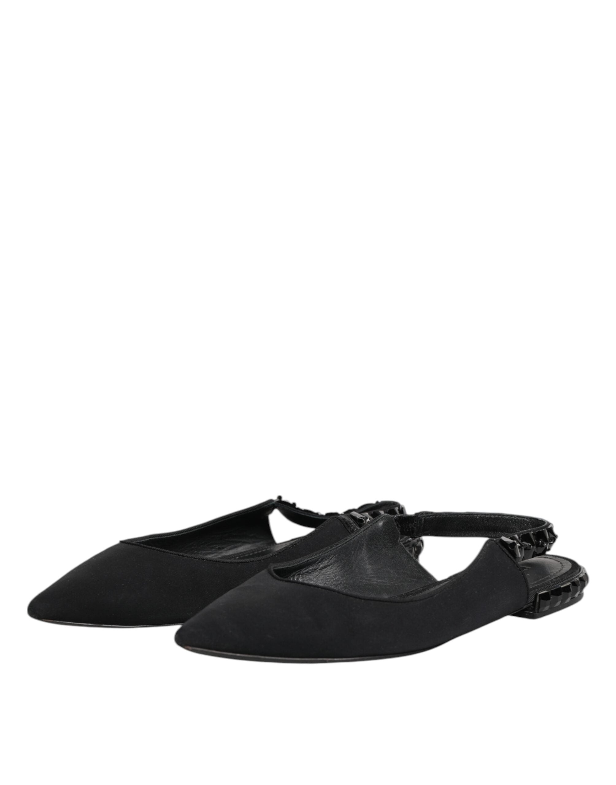 Dolce & Gabbana Schwarzer Kristall Charmeuse Slingback Schuhe