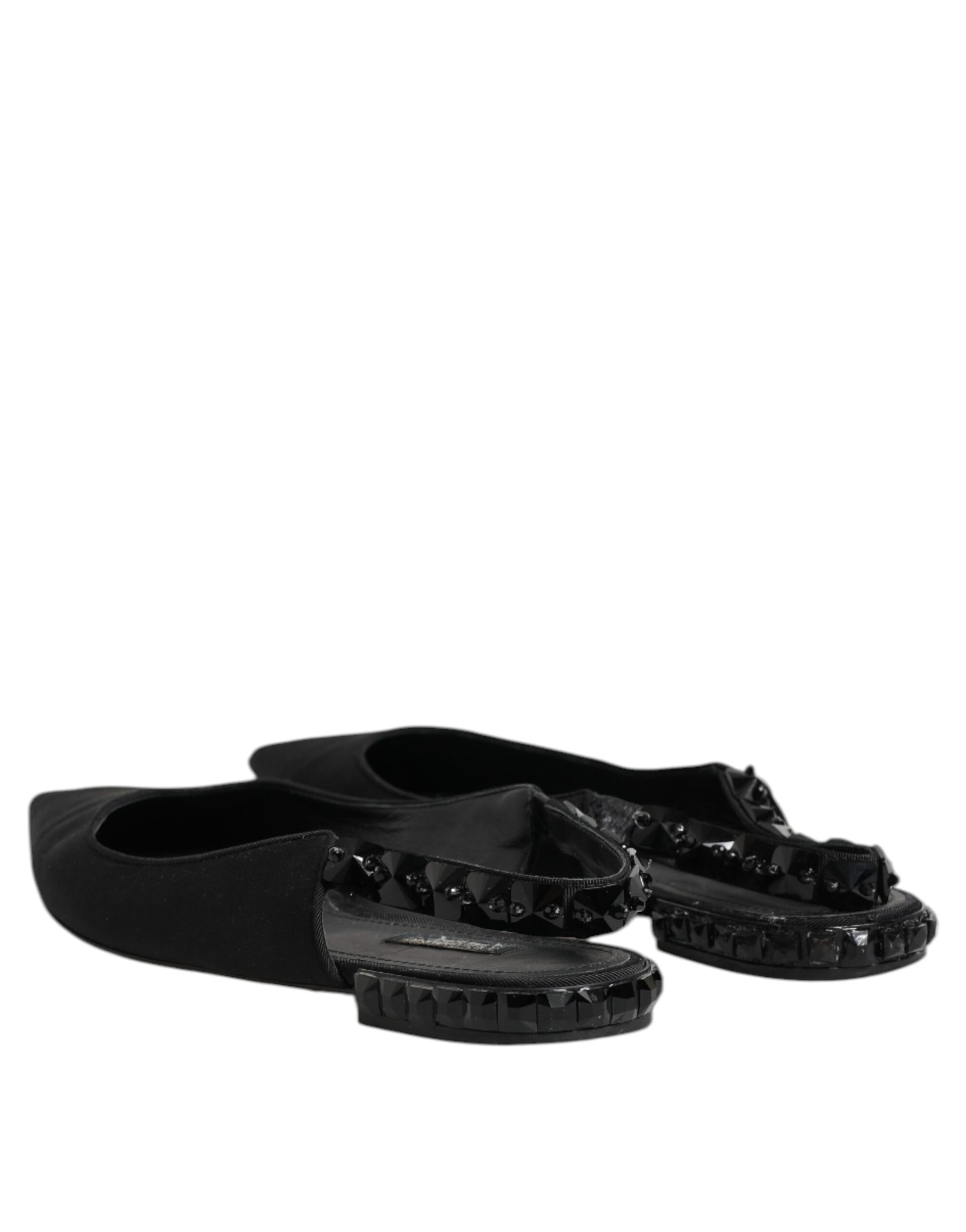 Dolce & Gabbana Schwarzer Kristall Charmeuse Slingback Schuhe