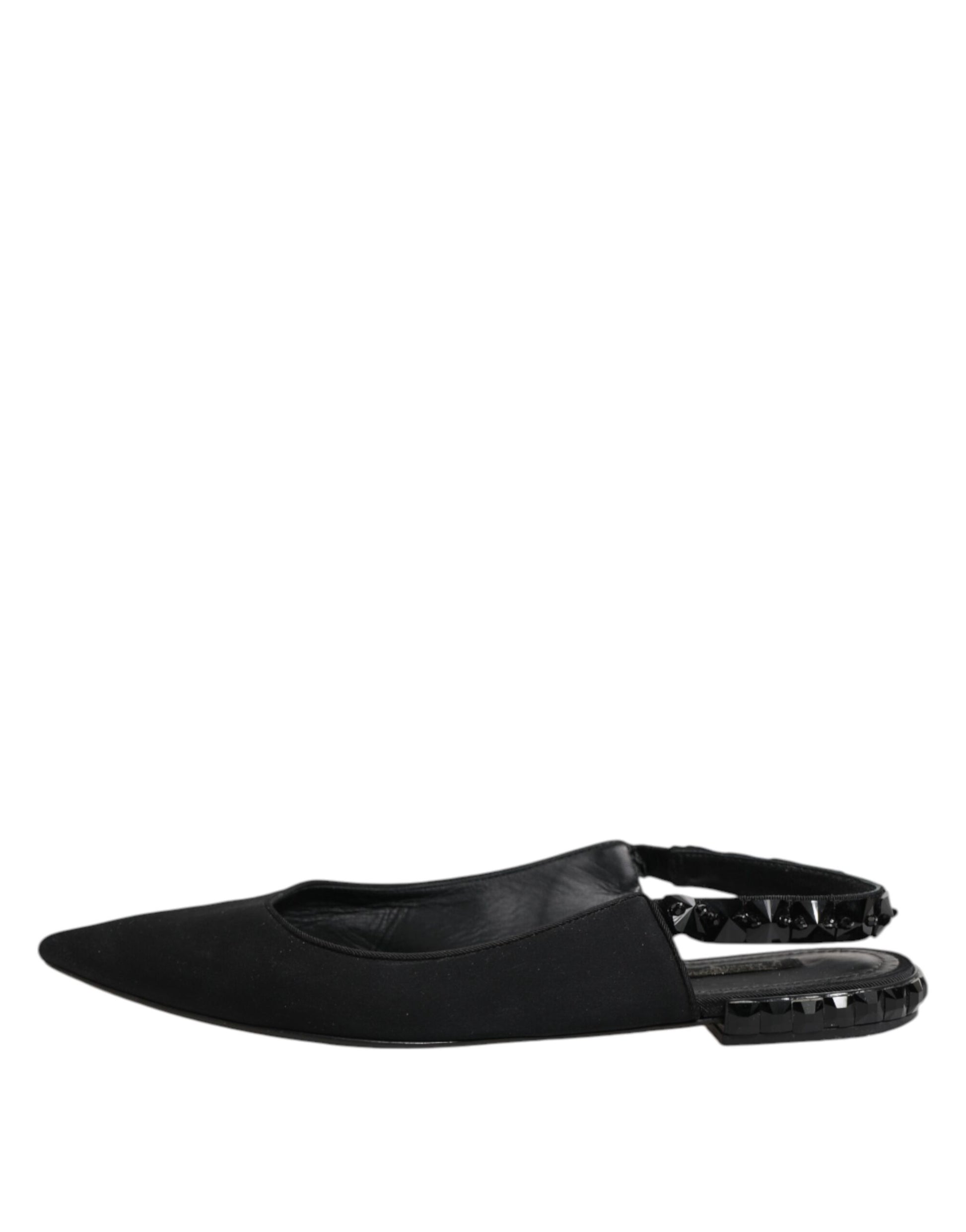 Dolce & Gabbana Schwarzer Kristall Charmeuse Slingback Schuhe