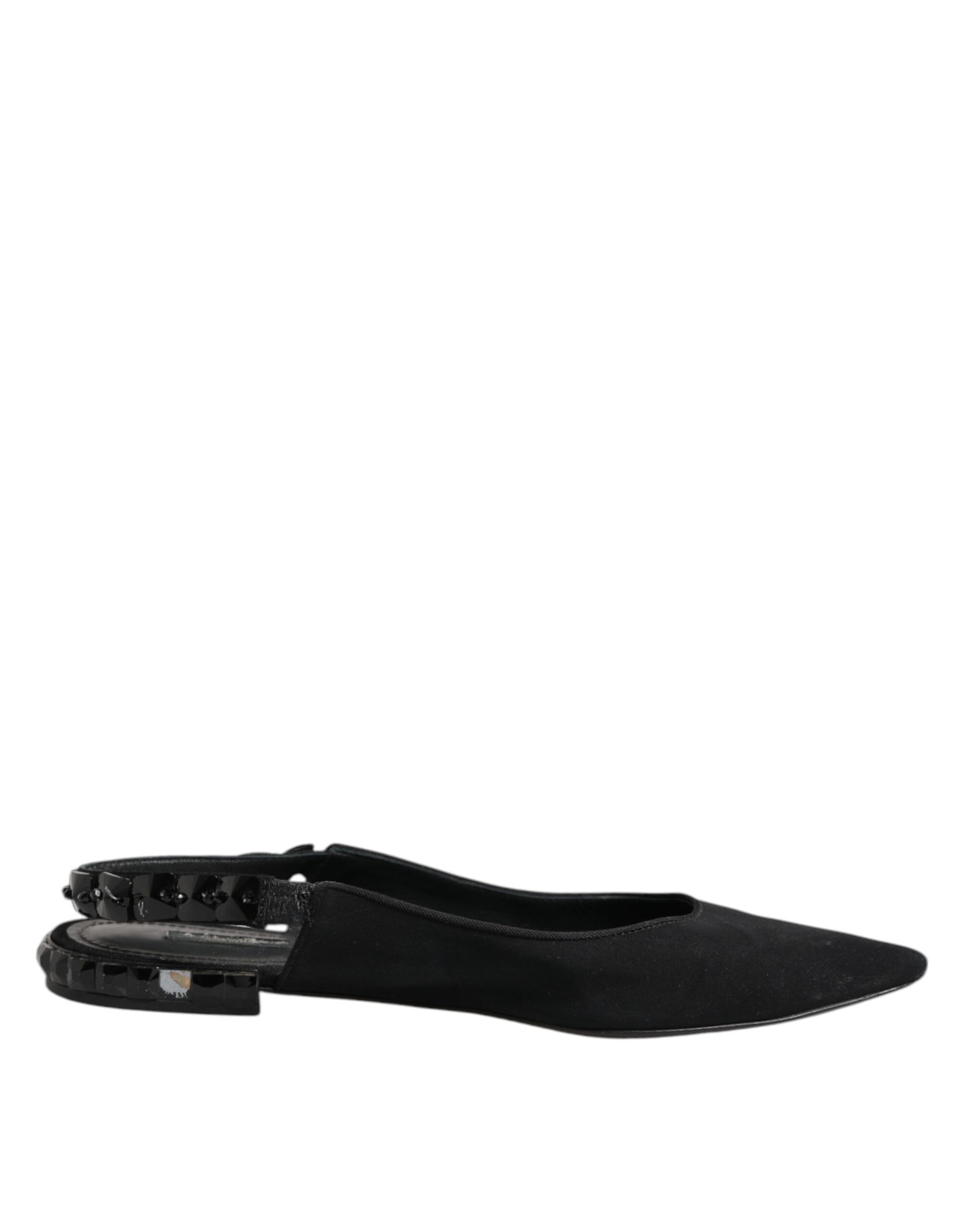Dolce & Gabbana Schwarzer Kristall Charmeuse Slingback Schuhe