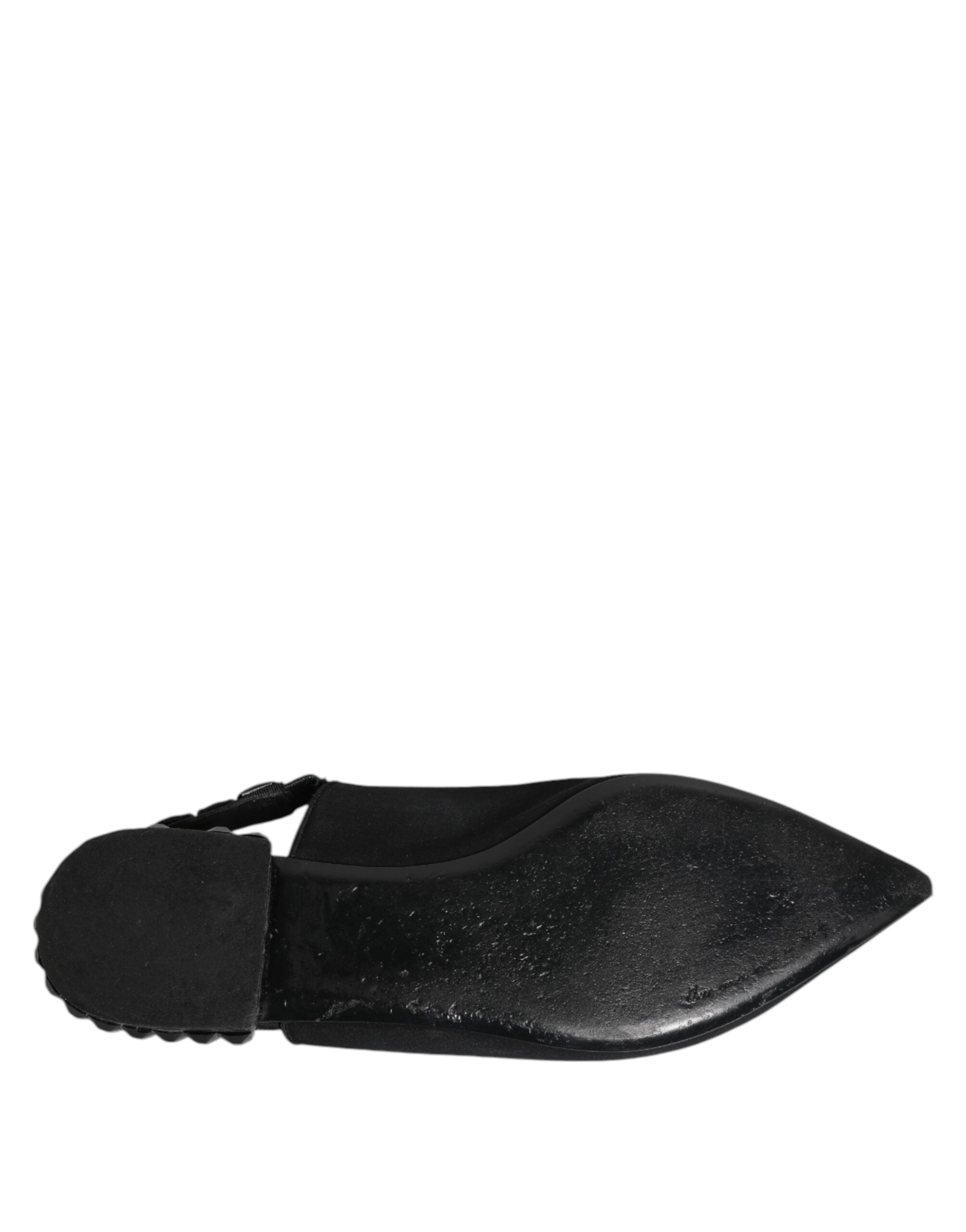 Dolce & Gabbana Schwarzer Kristall Charmeuse Slingback Schuhe
