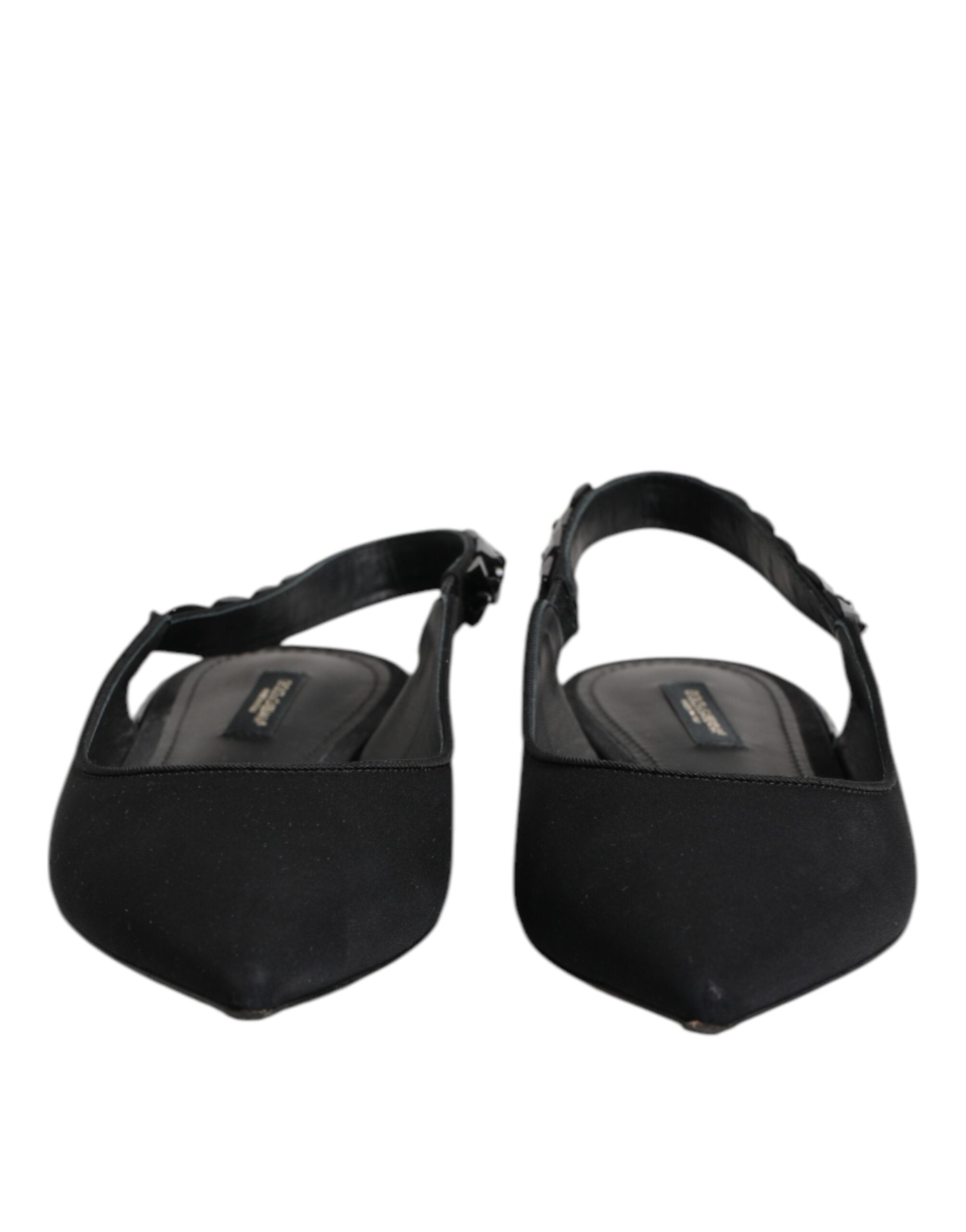 Dolce & Gabbana Schwarzer Kristall Charmeuse Slingback Schuhe