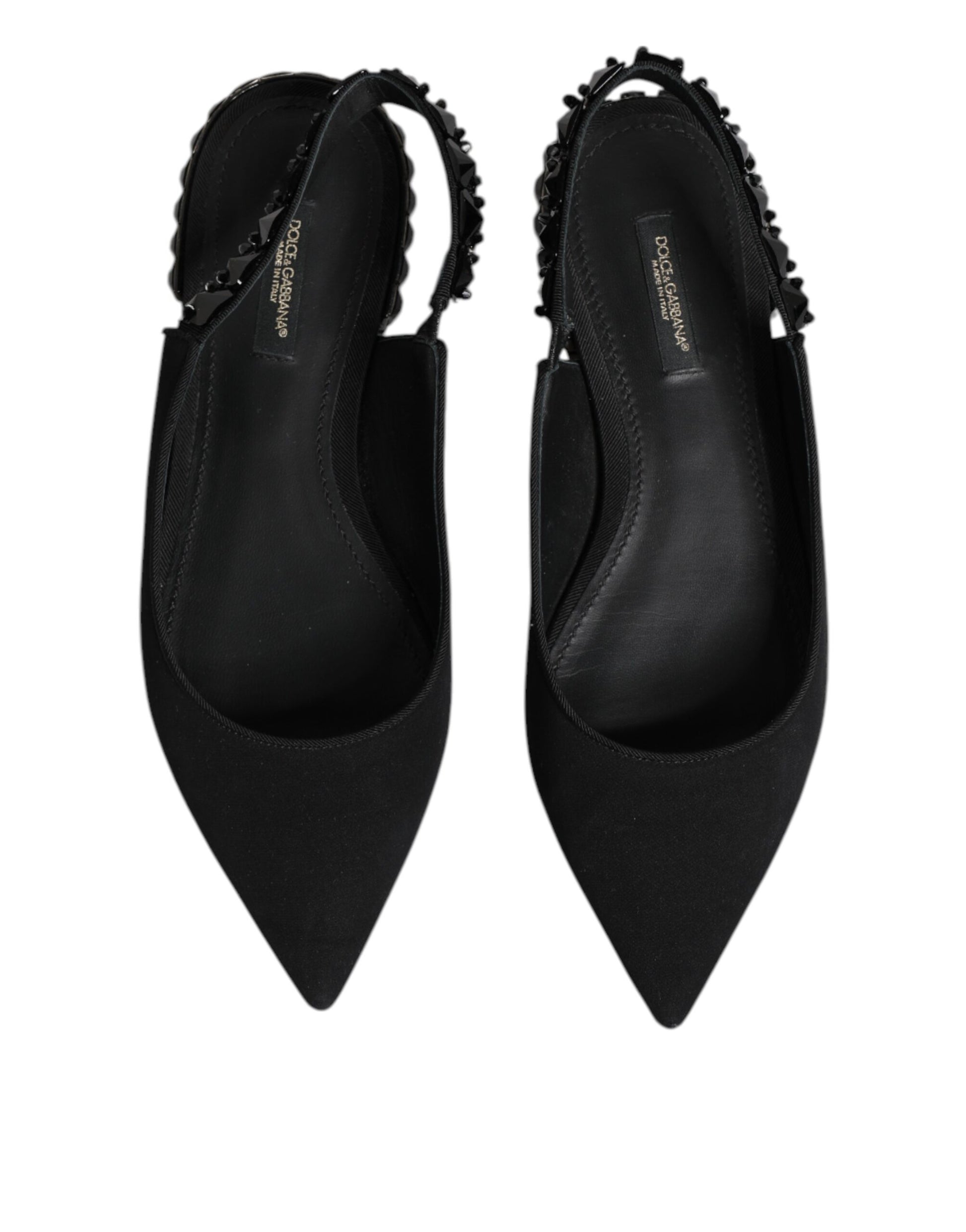 Dolce & Gabbana Schwarzer Kristall Charmeuse Slingback Schuhe