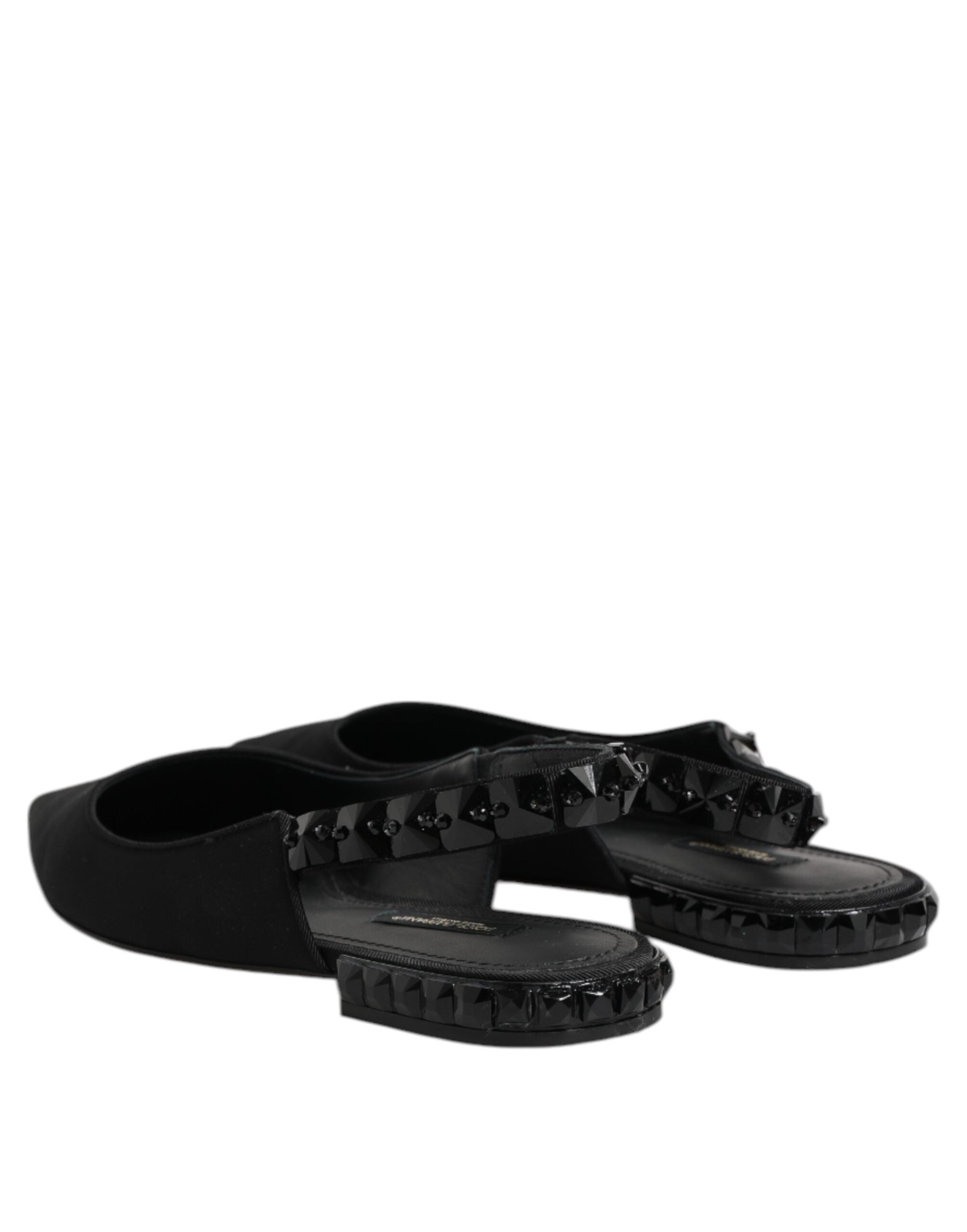 Dolce & Gabbana Schwarzer Kristall Charmeuse Slingback Schuhe