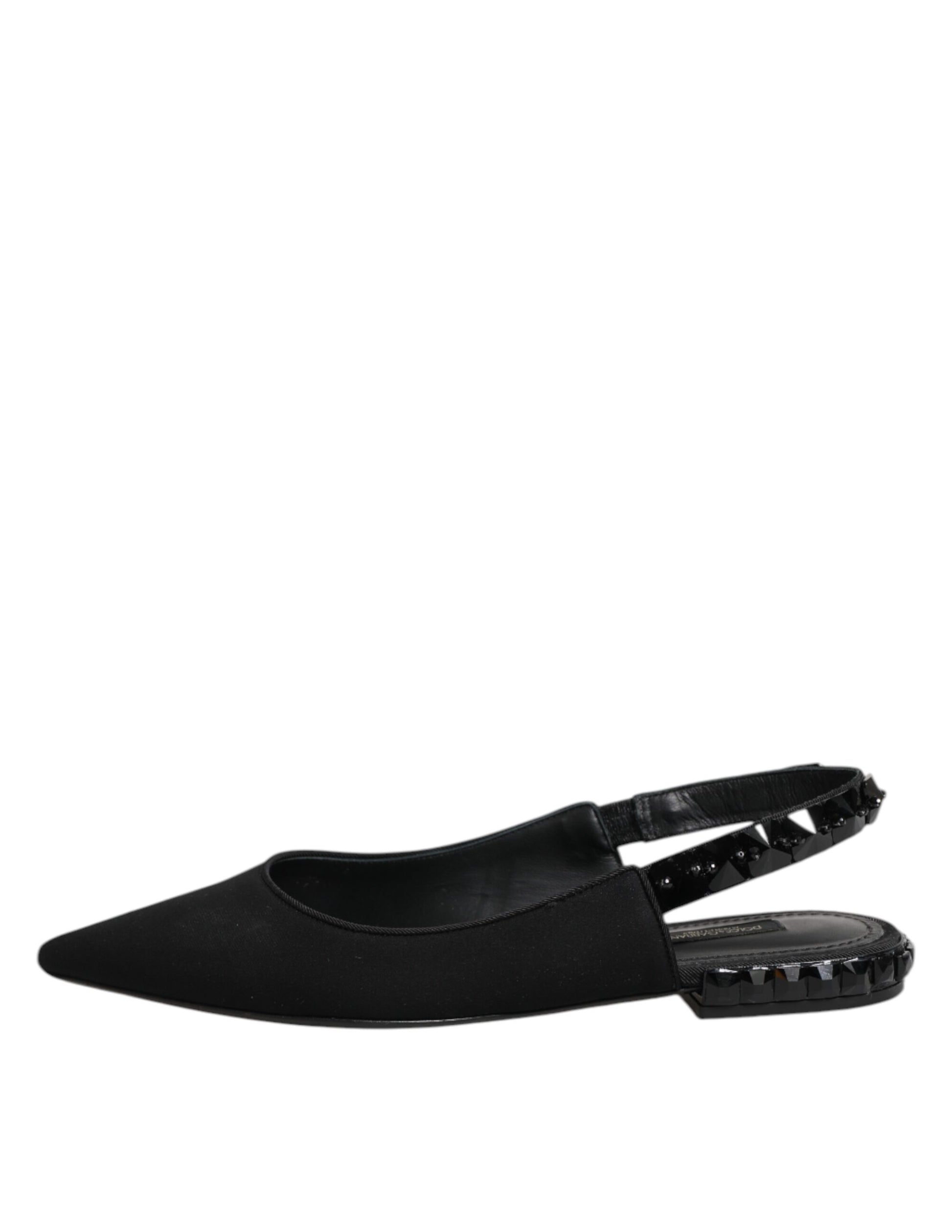 Dolce & Gabbana Schwarzer Kristall Charmeuse Slingback Schuhe