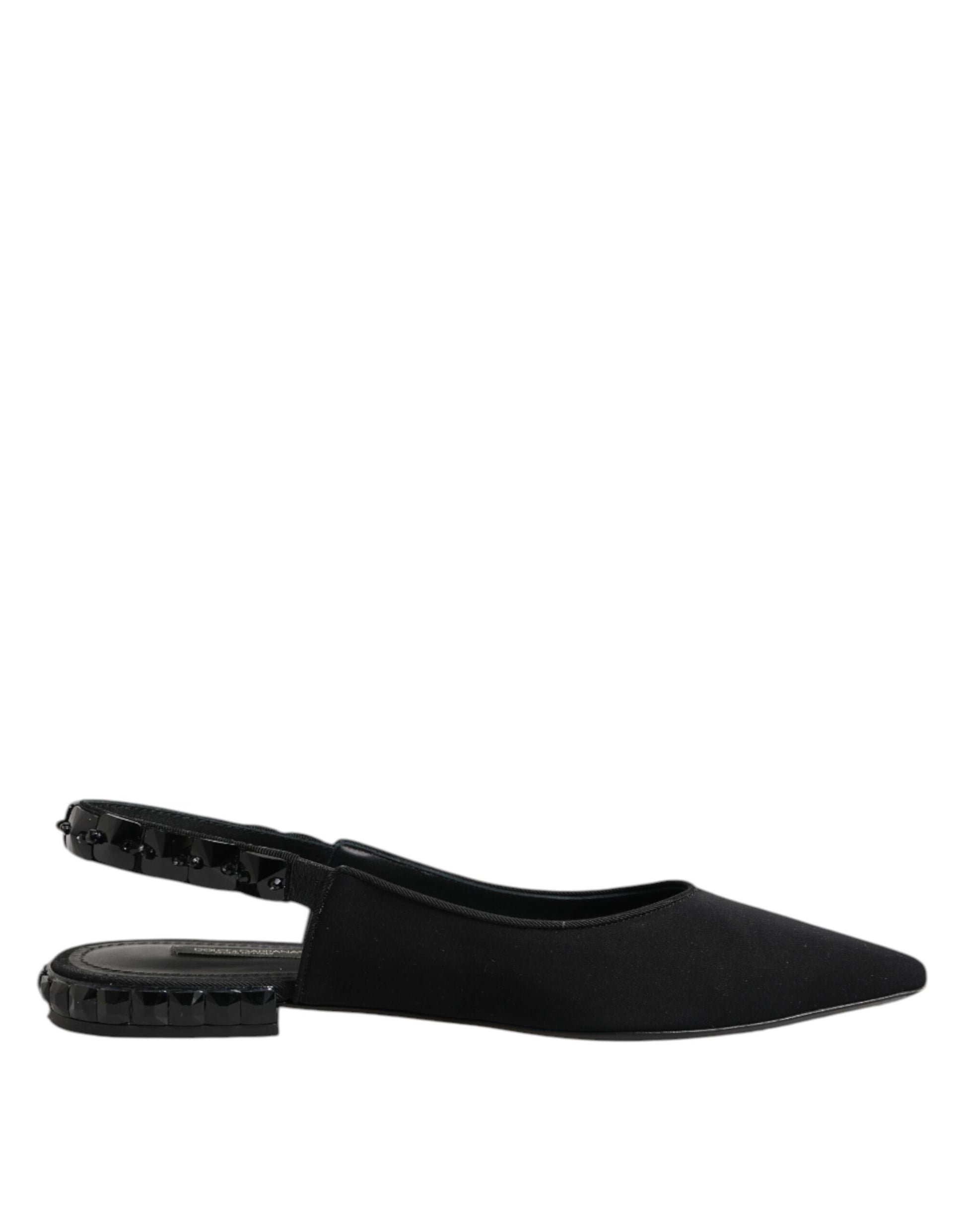 Dolce & Gabbana Schwarzer Kristall Charmeuse Slingback Schuhe
