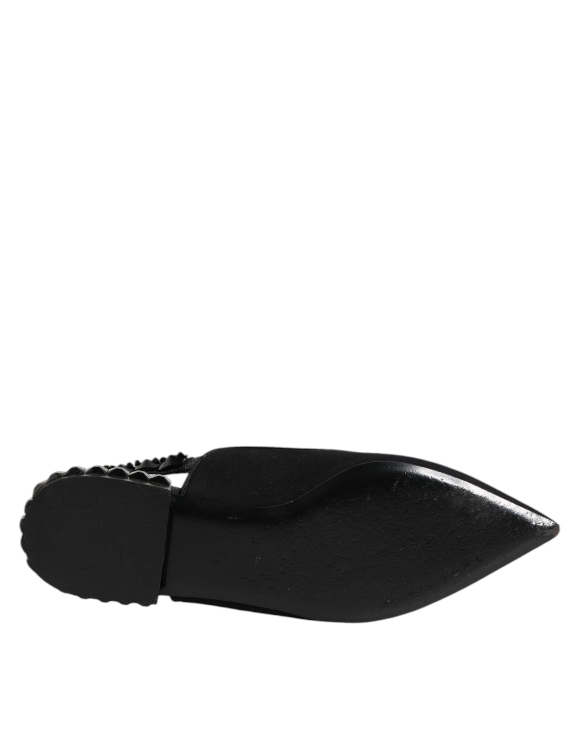 Dolce & Gabbana Schwarzer Kristall Charmeuse Slingback Schuhe