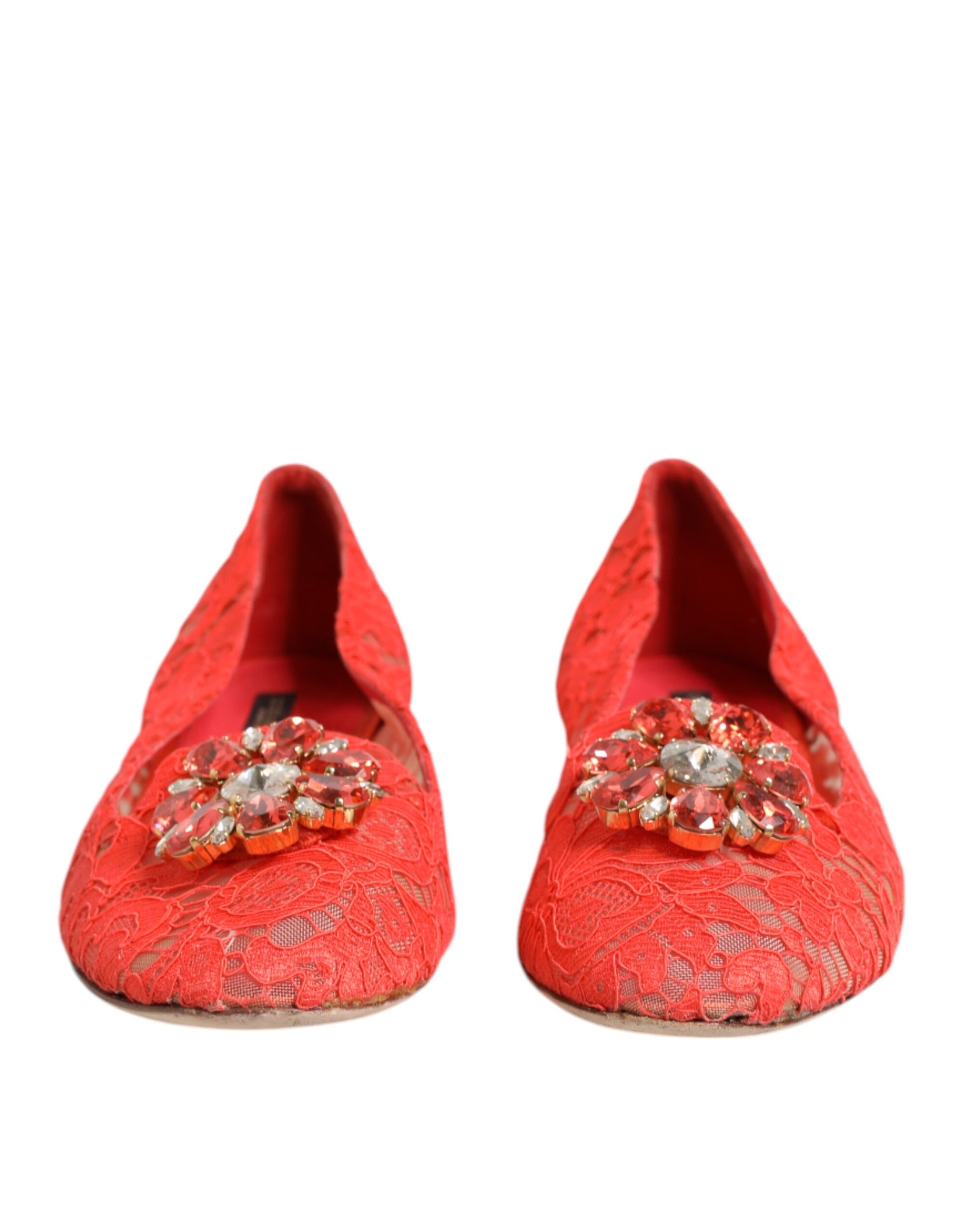 Dolce & Gabbana Orange Spitze Kristall Ballett Flats Loafers Schuhe