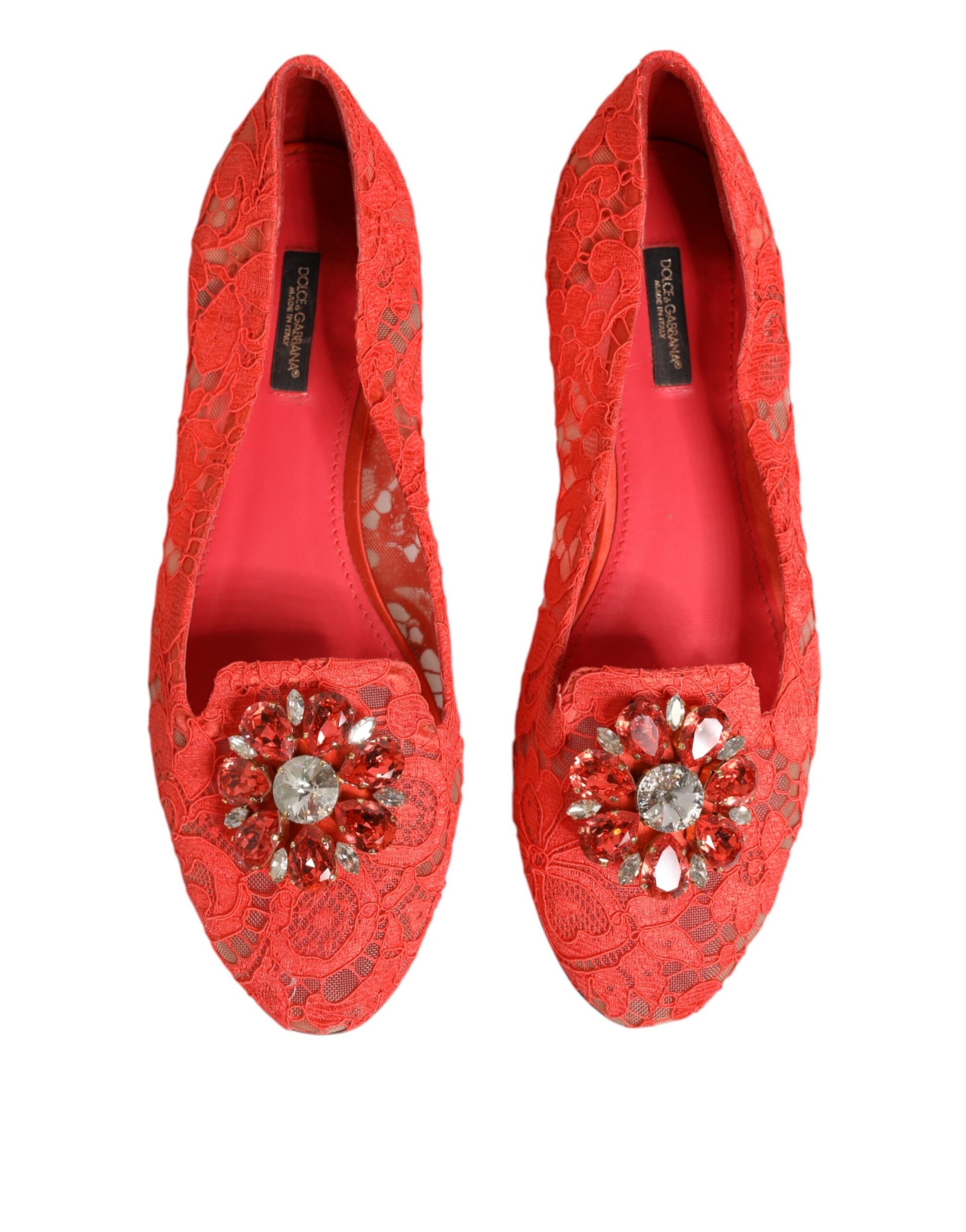 Dolce & Gabbana Orange Spitze Kristall Ballett Flats Loafers Schuhe
