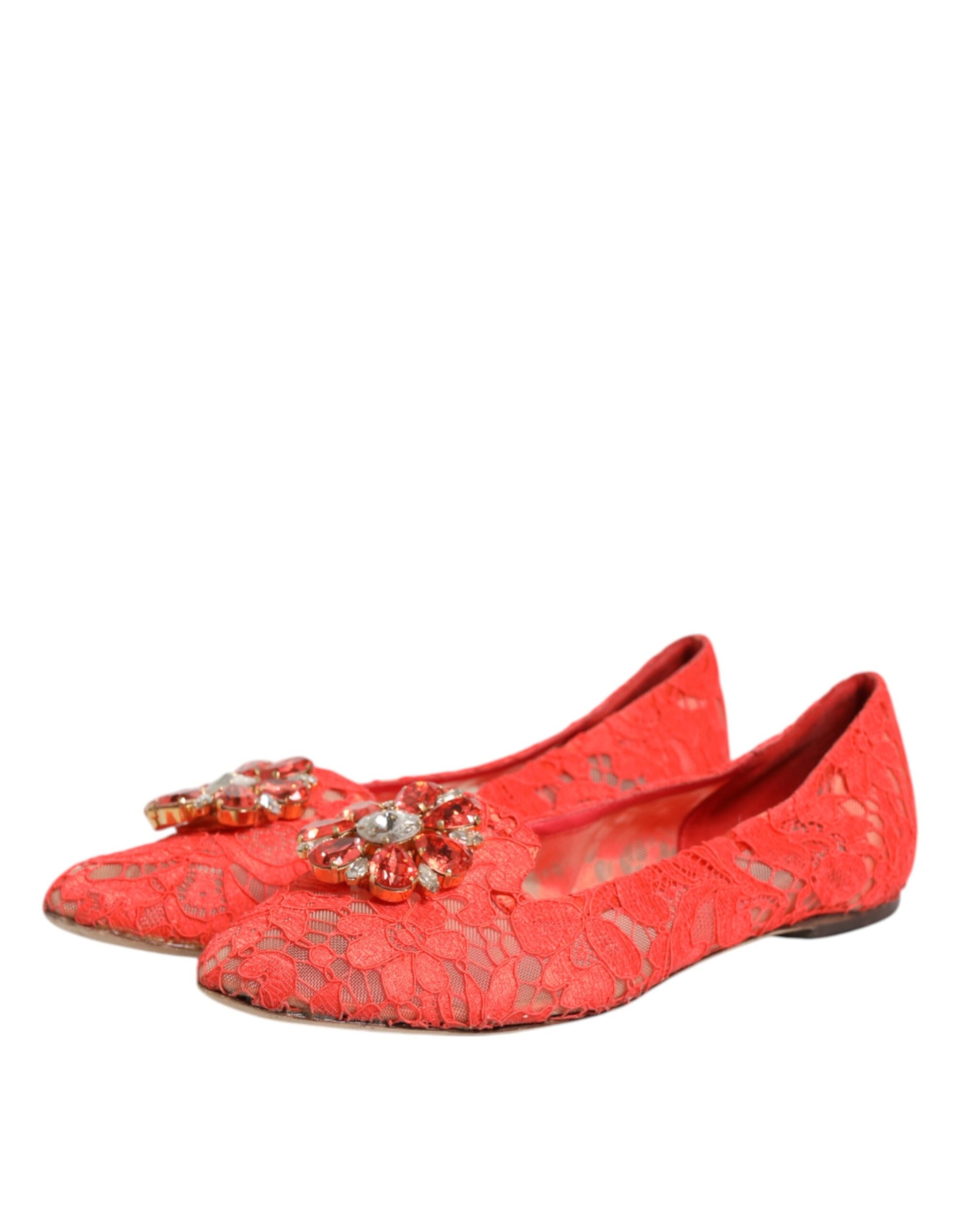 Dolce & Gabbana Orange Spitze Kristall Ballett Flats Loafers Schuhe
