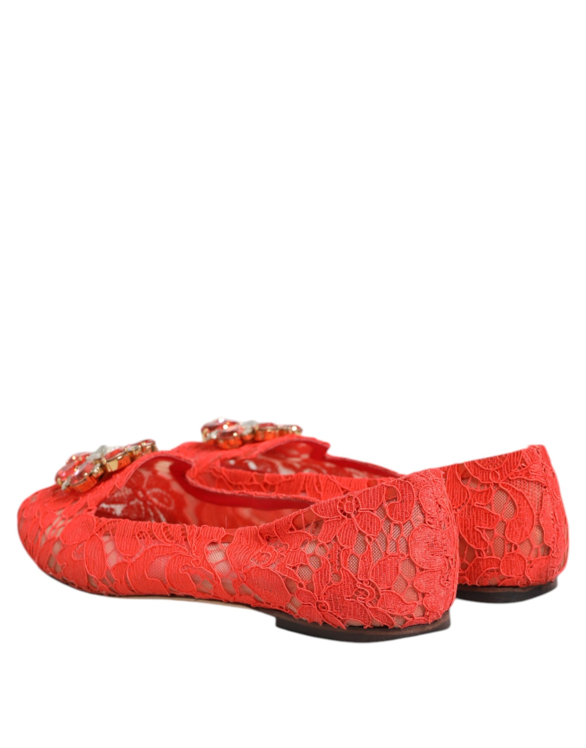 Dolce & Gabbana Orange Spitze Kristall Ballett Flats Loafers Schuhe