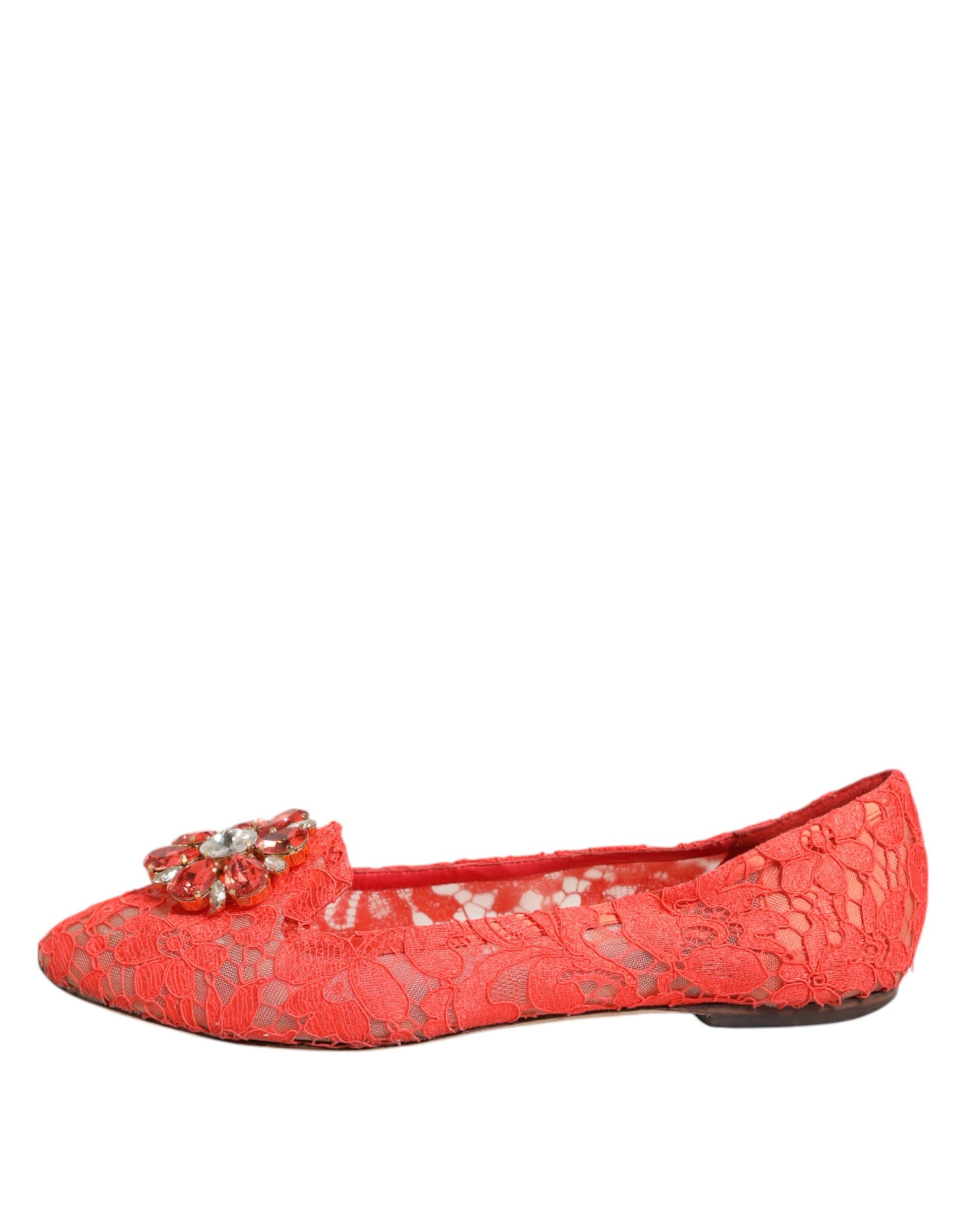 Dolce & Gabbana Orange Spitze Kristall Ballett Flats Loafers Schuhe