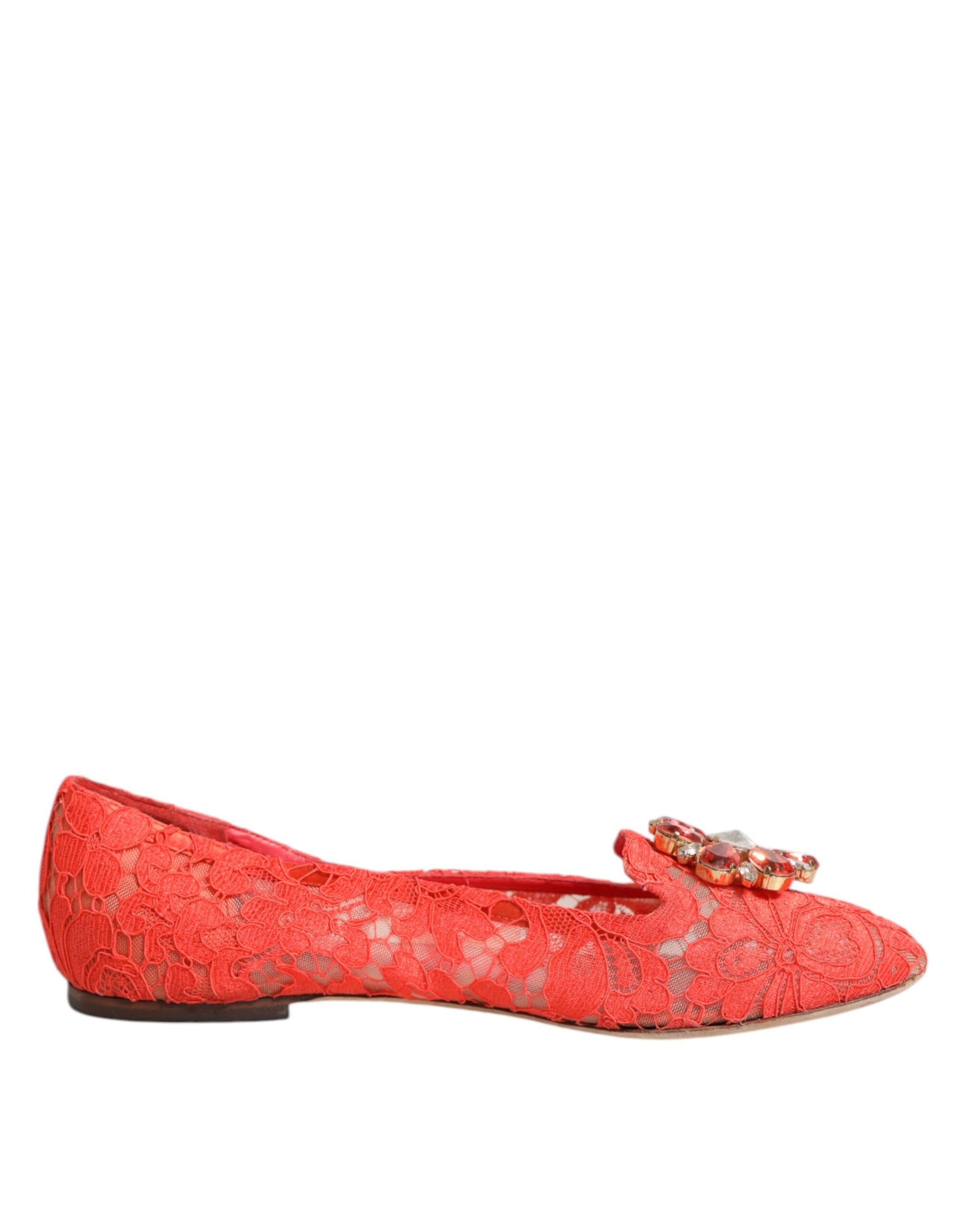 Dolce & Gabbana Orange Spitze Kristall Ballett Flats Loafers Schuhe