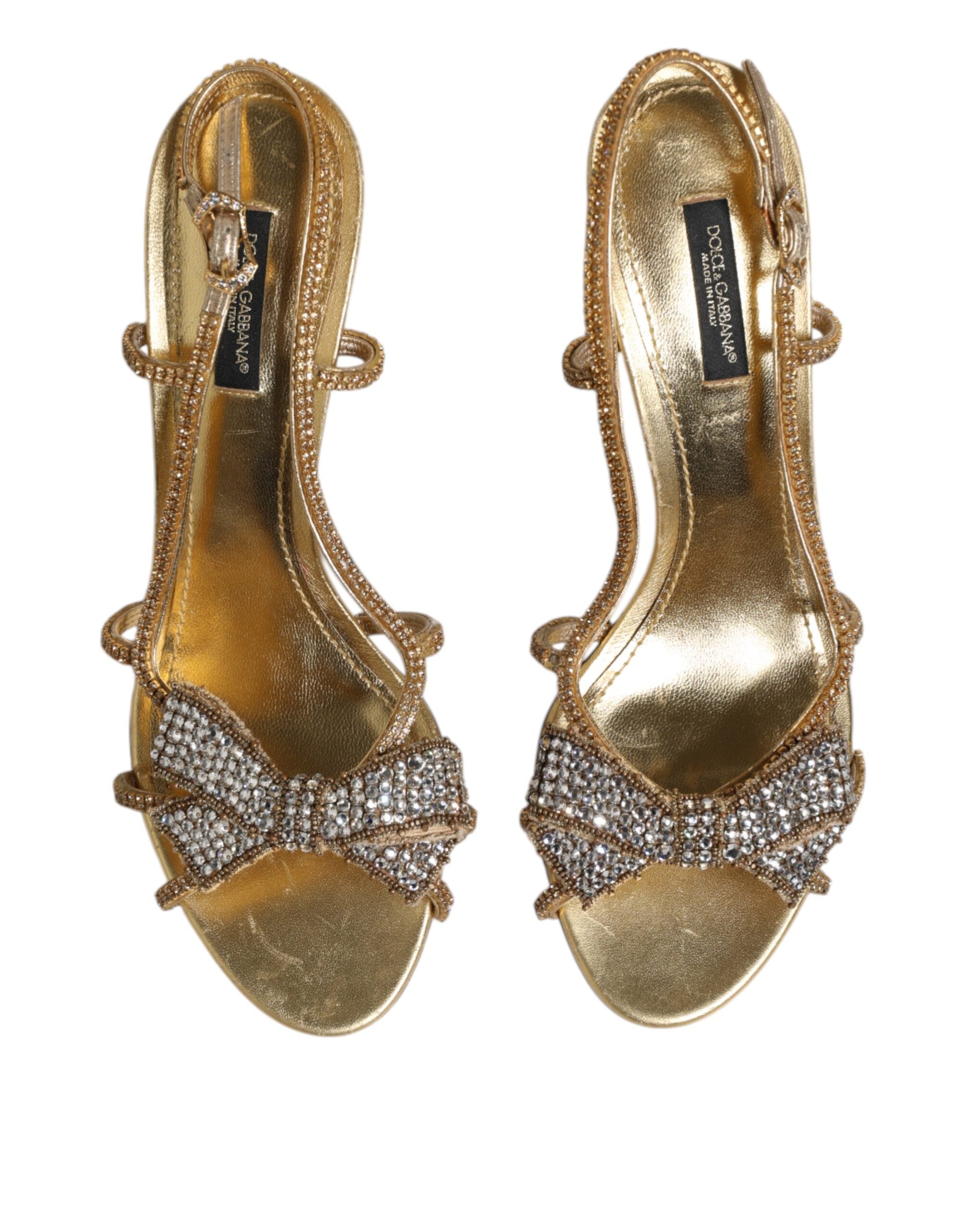 Dolce & Gabbana Gold Strass Knöchel Strap Heels Sandalen Schuhe