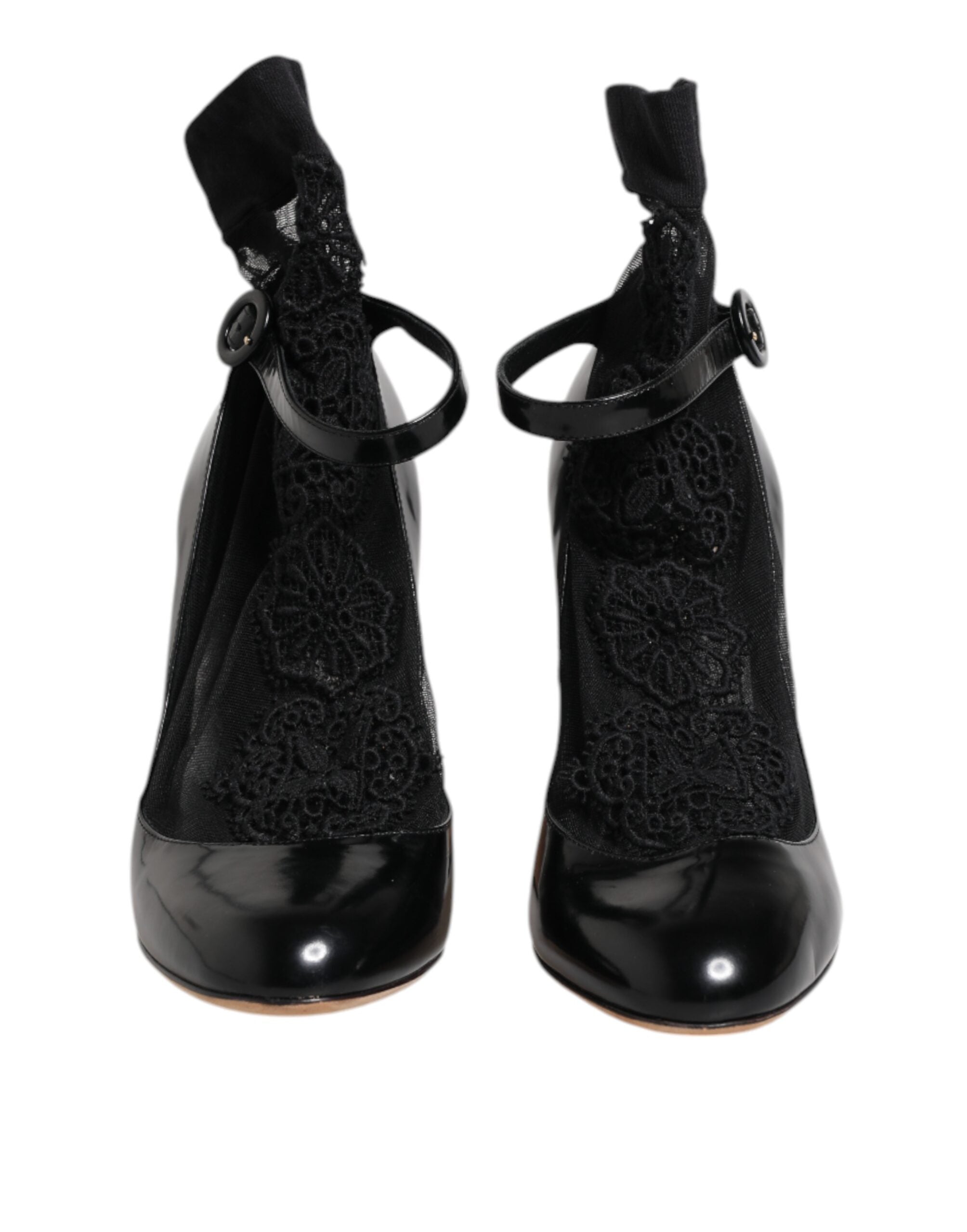 Dolce & Gabbana Schwarz Leder Spitze Socken Heels Pumps Schuhe