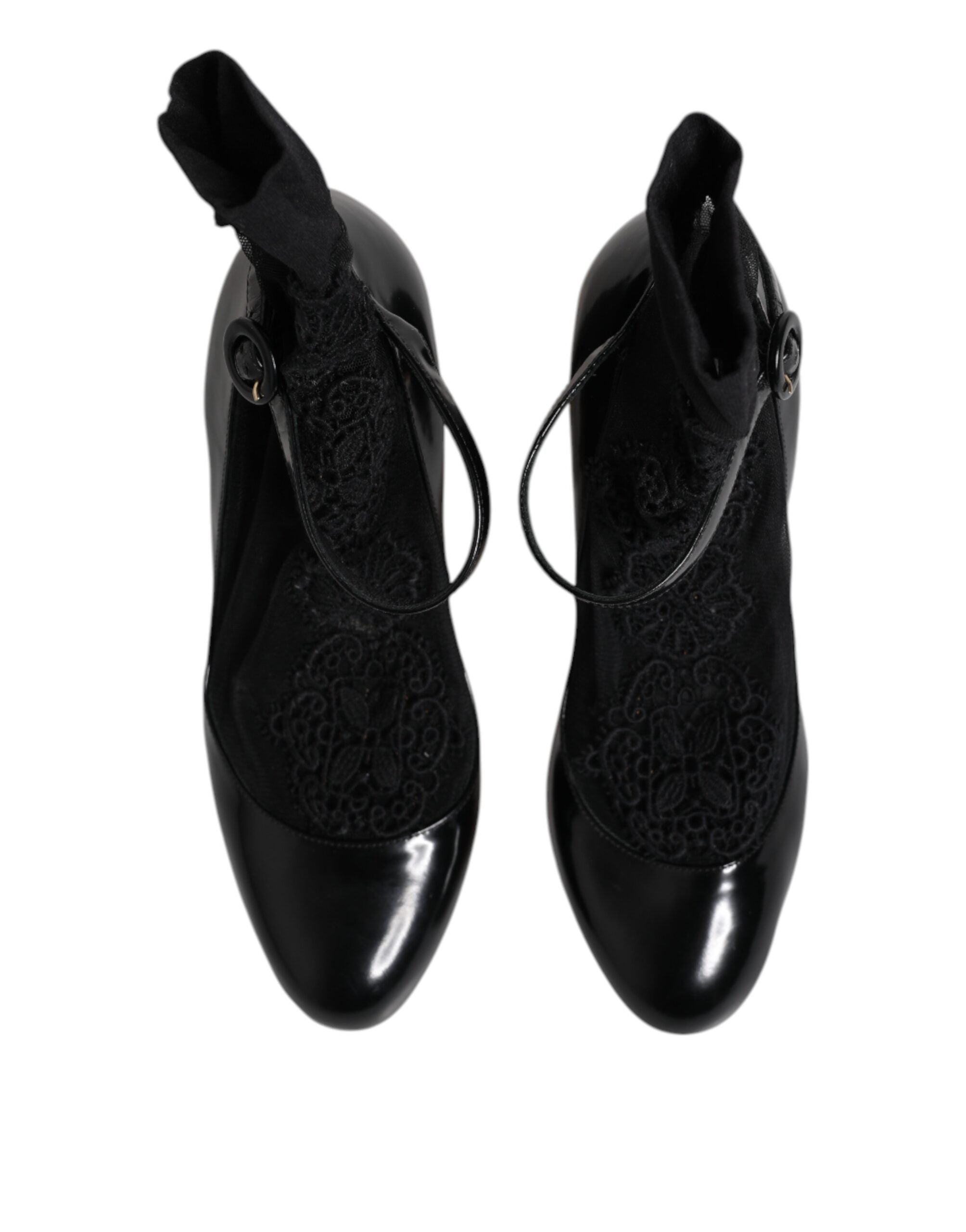 Dolce & Gabbana Schwarz Leder Spitze Socken Heels Pumps Schuhe