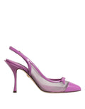 Dolce & Gabbana Purple Leather Mesh High Heels Slingback Shoes