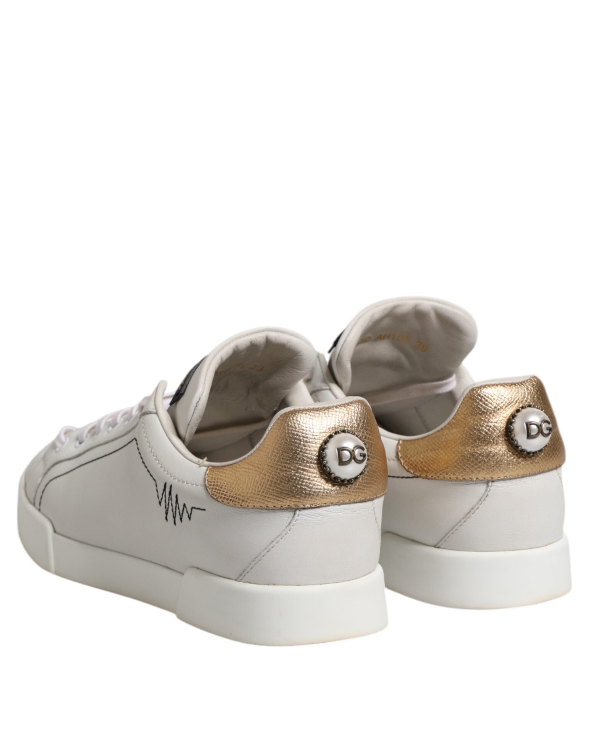 Dolce & Gabbana Weiß Gold Leder Low Top Sneakers Schuhe