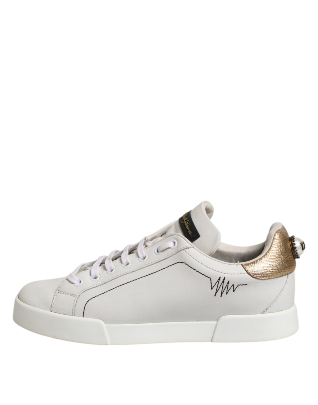 Dolce & Gabbana Weiß Gold Leder Low Top Sneakers Schuhe