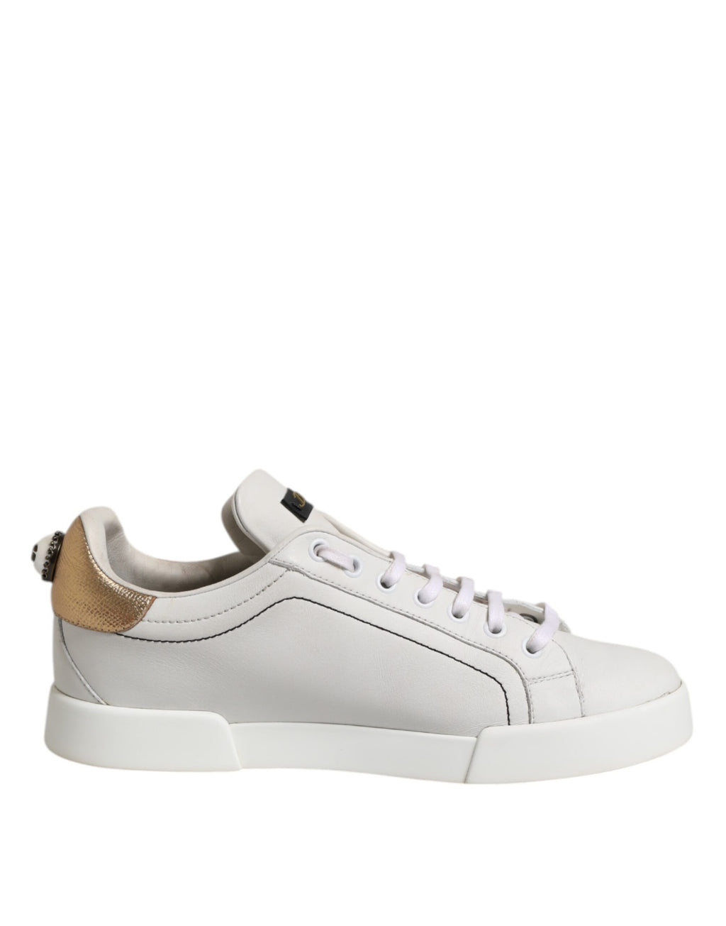 Dolce & Gabbana Weiß Gold Leder Low Top Sneakers Schuhe