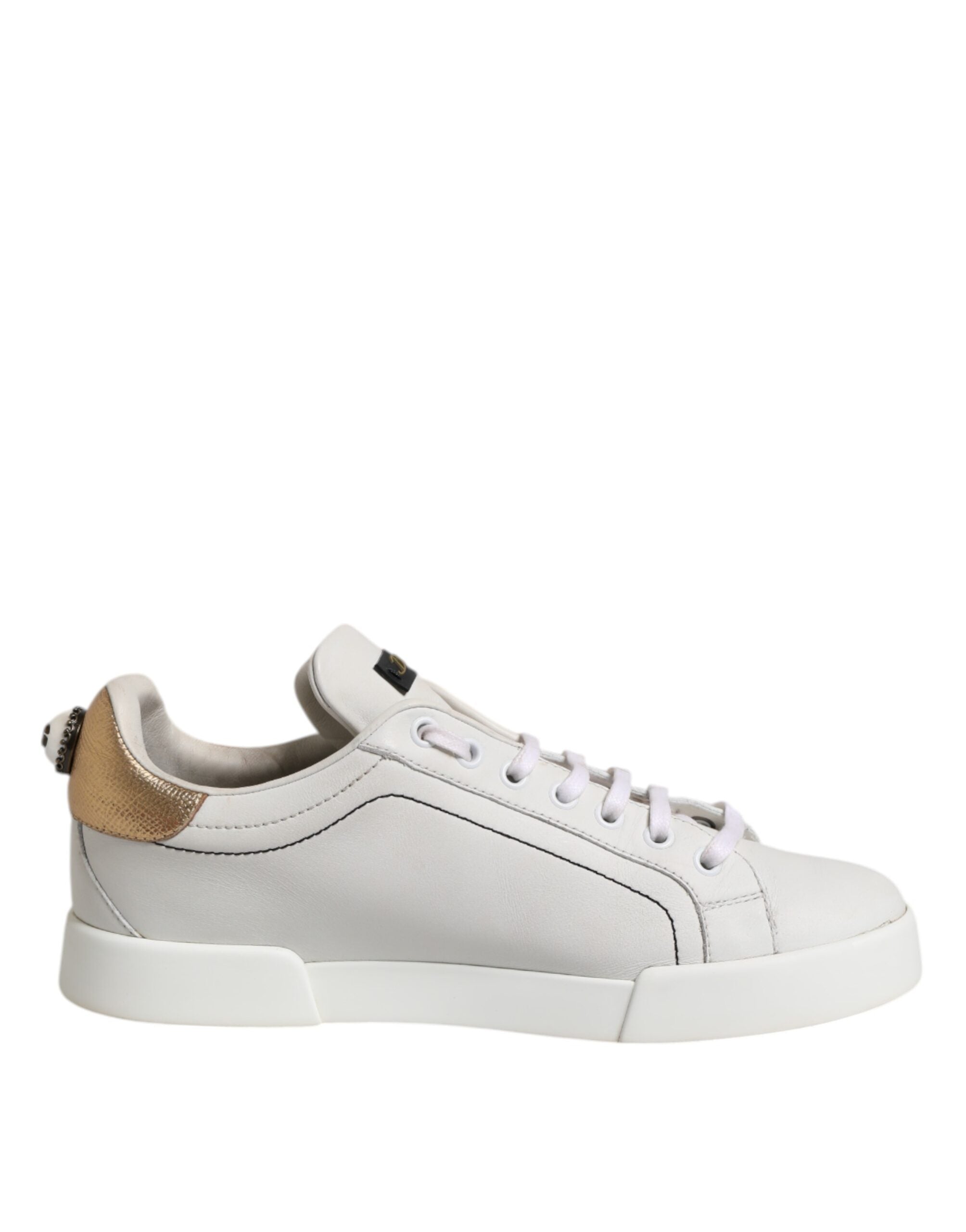 Dolce & Gabbana Weiß Gold Leder Low Top Sneakers Schuhe