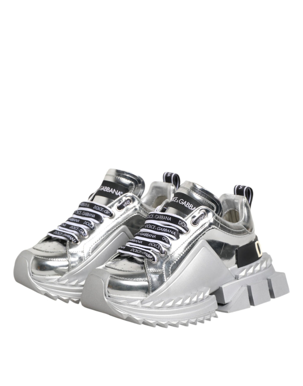 Dolce & Gabbana Silberne Leder Super Queen Sneakers Schuhe