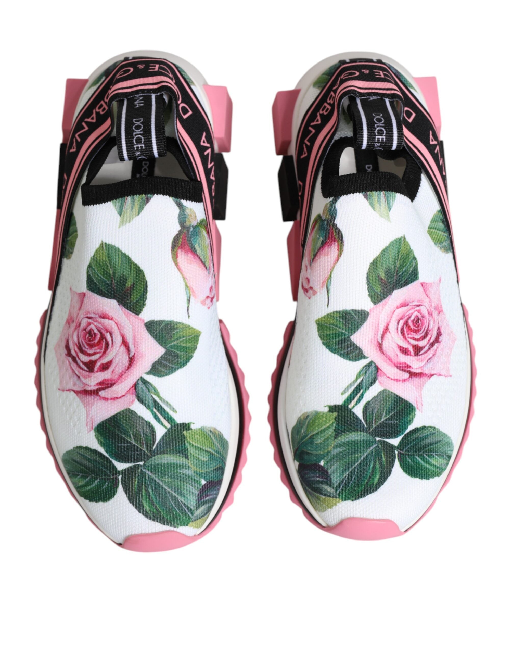 Dolce & Gabbana Weiß Rose Print Sorrento Turnschuhe Schuhe