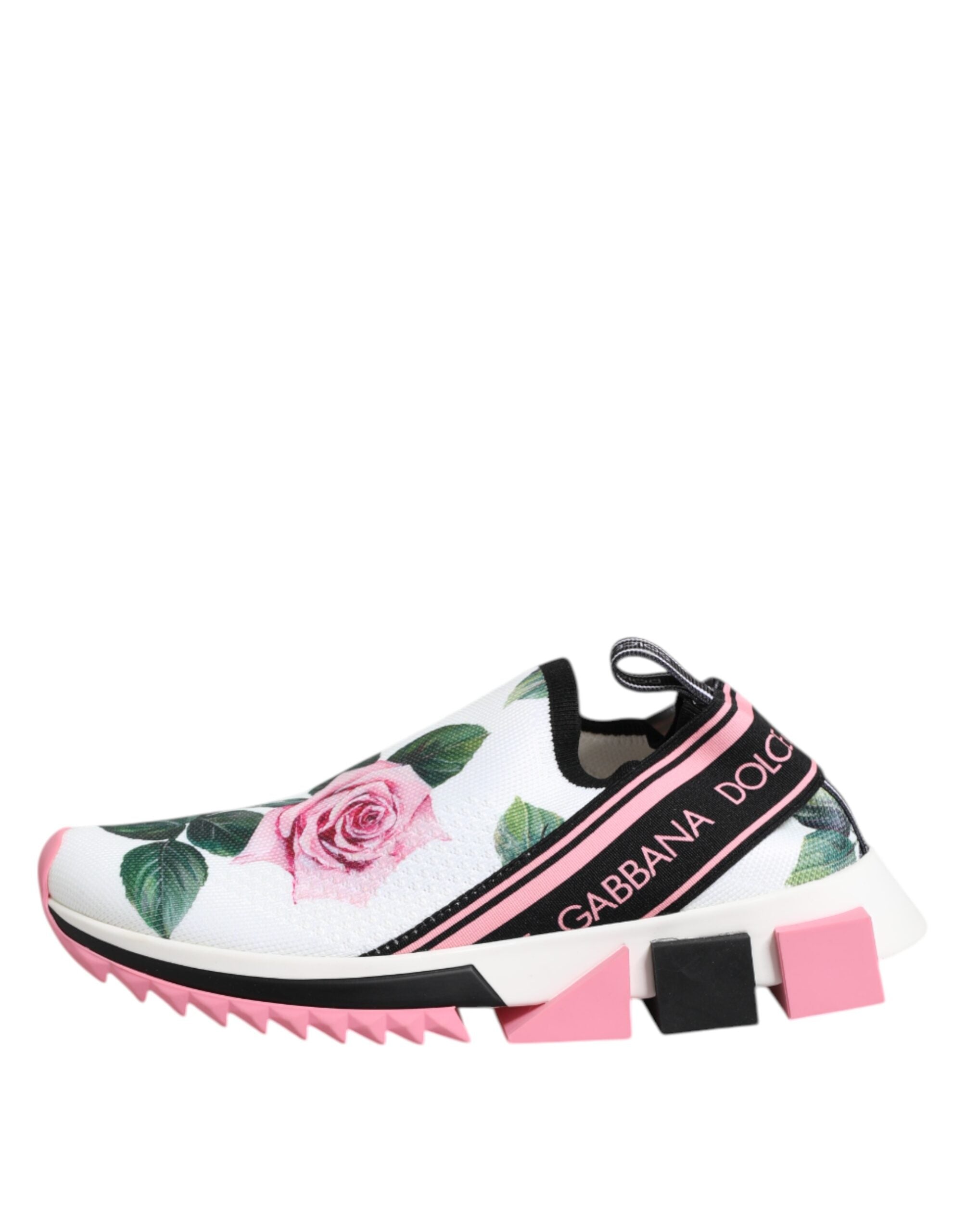 Dolce & Gabbana Weiß Rose Print Sorrento Turnschuhe Schuhe