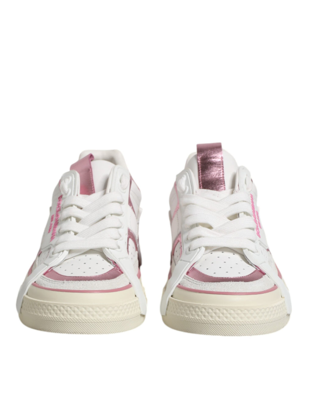 Dolce & Gabbana Weiß Rosa Leder Low Top Turnschuhe Schuhe