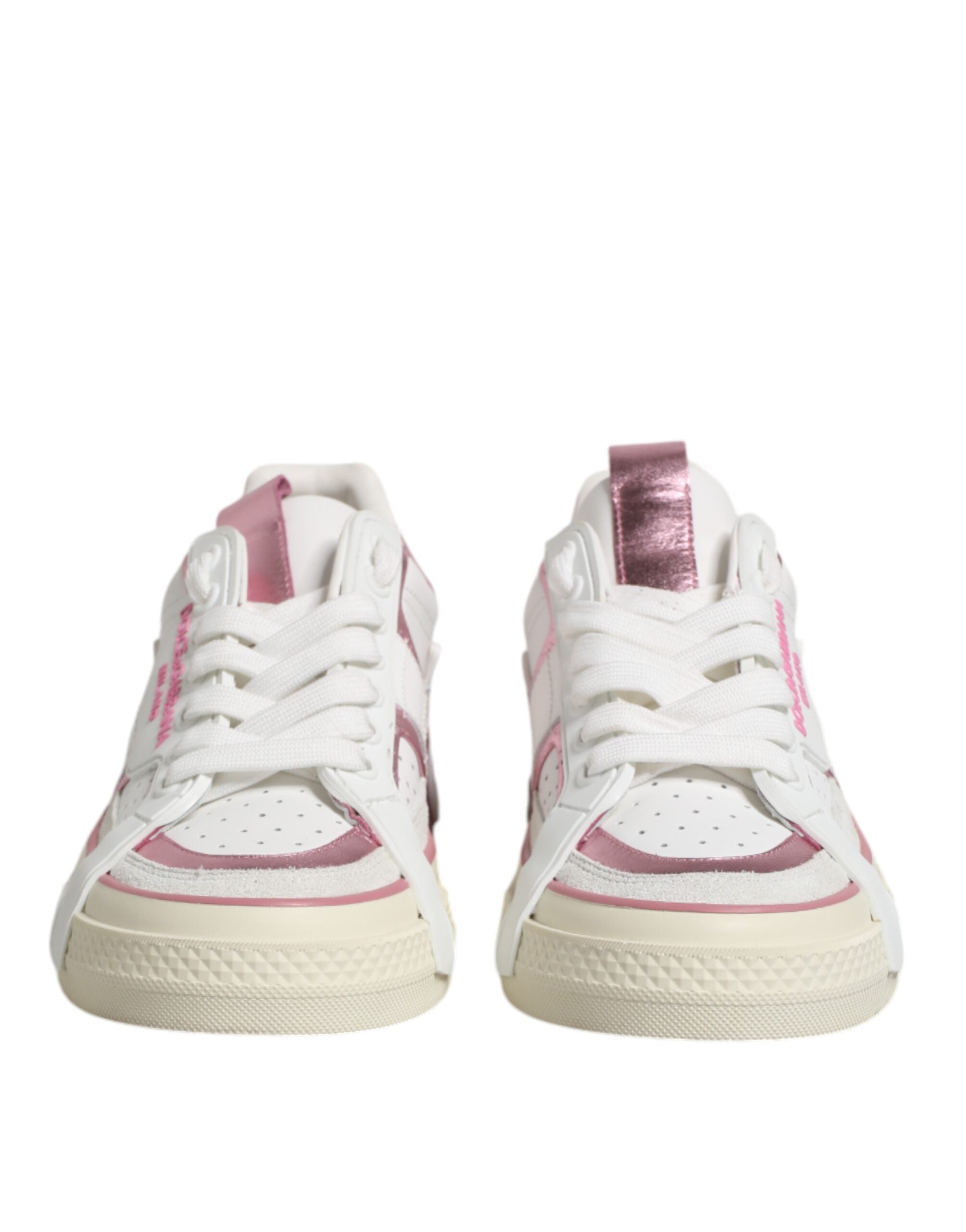 Dolce & Gabbana Weiß Rosa Leder Low Top Turnschuhe Schuhe