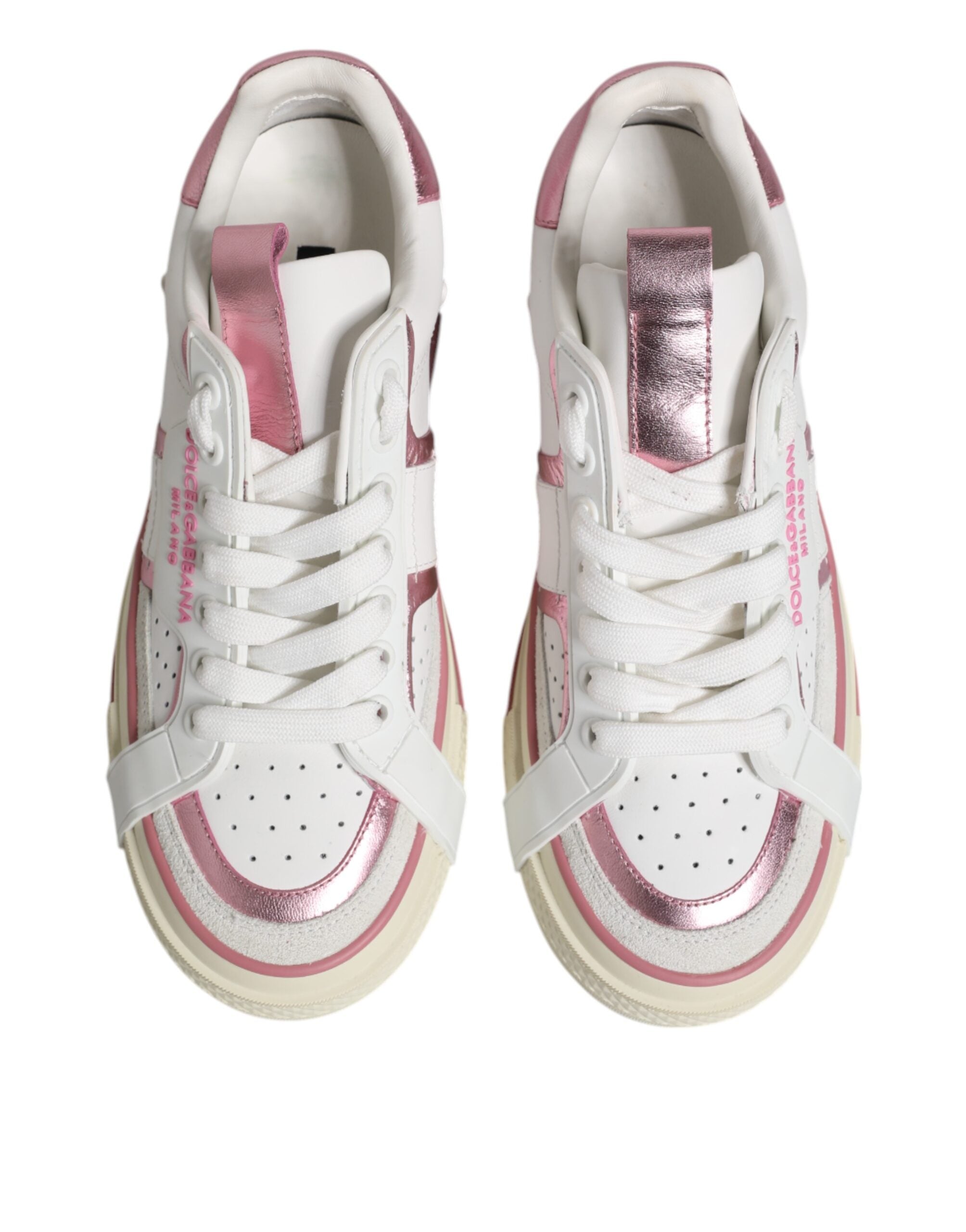 Dolce & Gabbana Weiß Rosa Leder Low Top Turnschuhe Schuhe