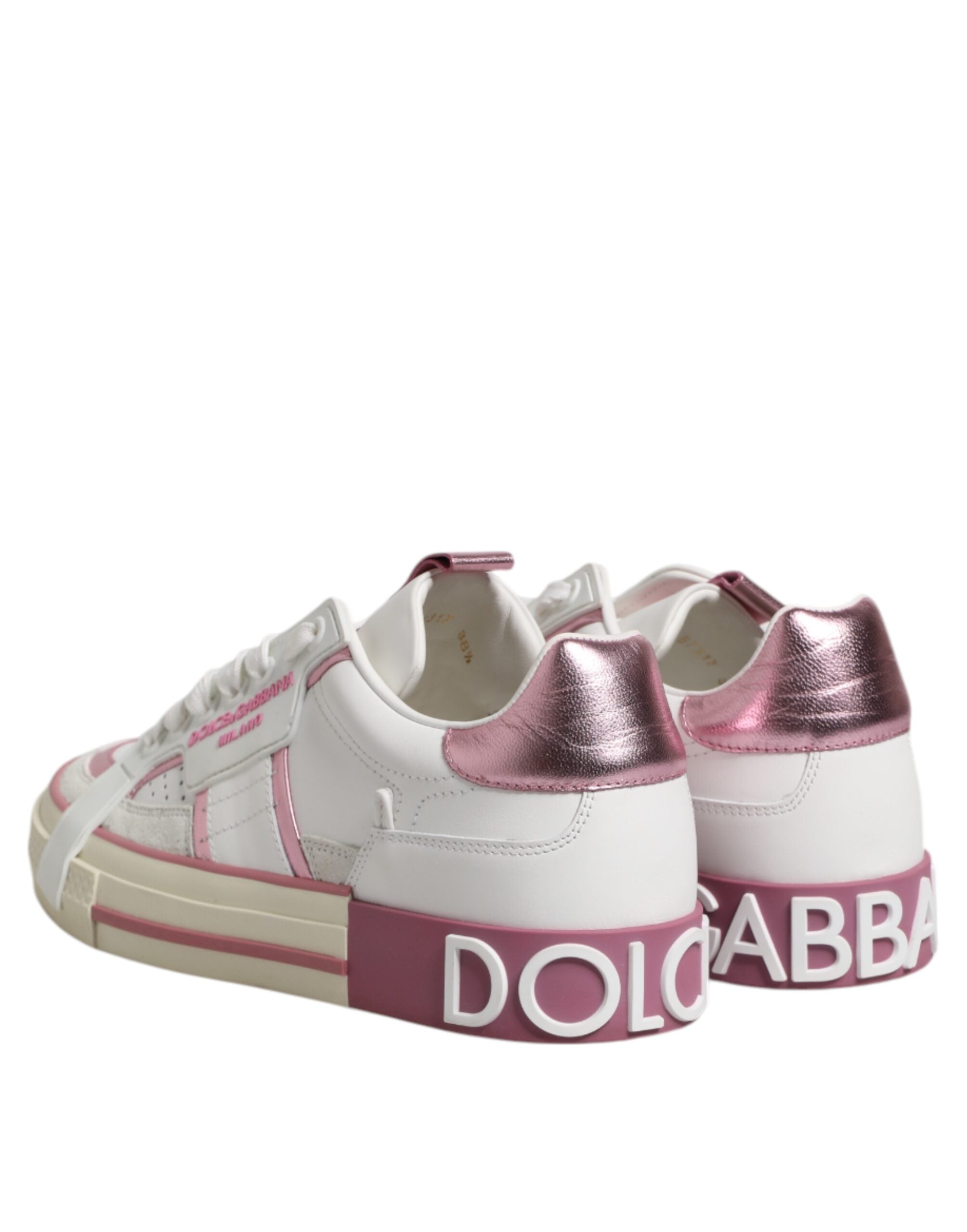 Dolce & Gabbana Weiß Rosa Leder Low Top Turnschuhe Schuhe