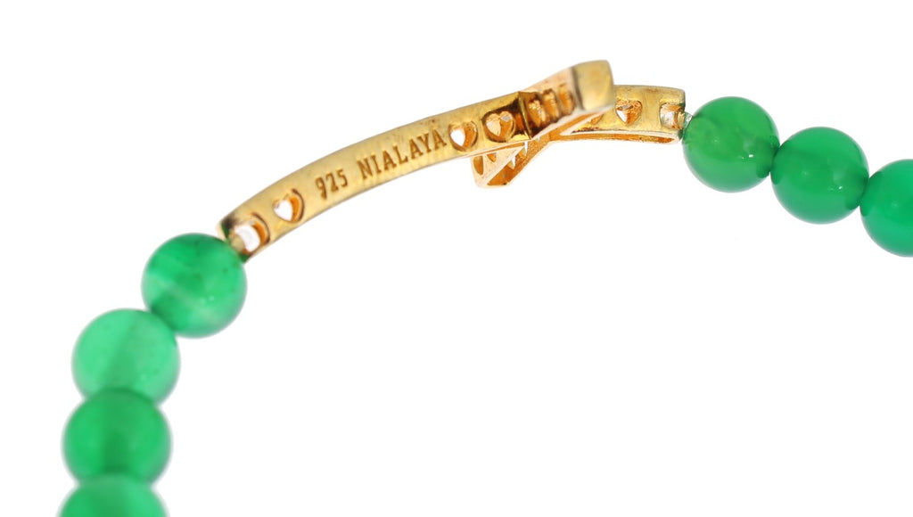 Nialaya Jade Stein Gold CZ Kreuz 925 Silber Armband