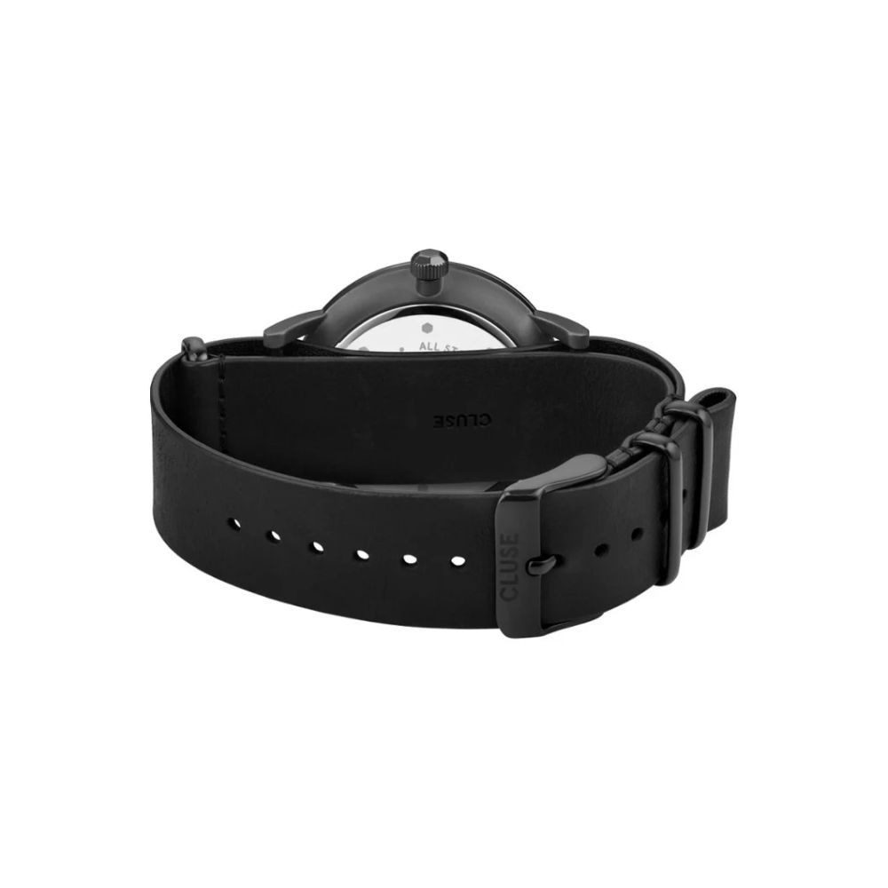 Cluse Schwarze Leder-Kleidungsuhr
